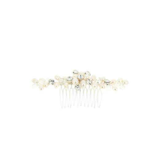 Peigne barrette mariage argenté avec perles et cristaux de la marque Coiffeo