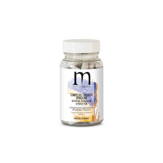 Complexe cheveux Spiruline - Nutrition hydratation & protection 60 gélules de la marque Mulato Contenance 23g