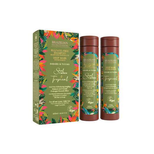 Kit Shampoing après-lissage Soul Carioca et Masque nourrissant intense Tropical de la marque Brazilian Secrets Hair Contenance 300ml