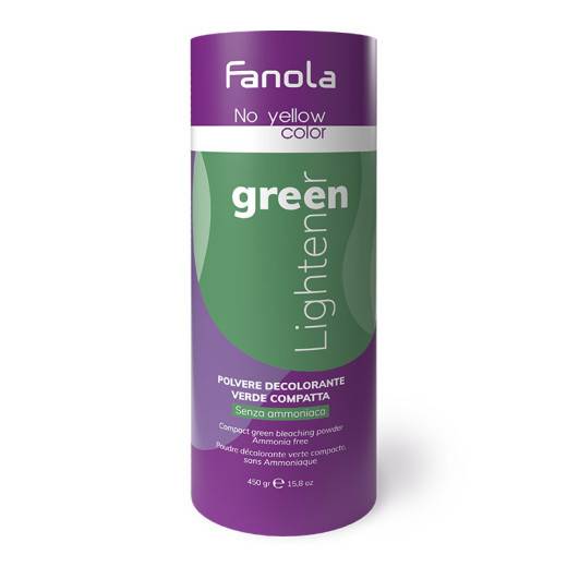Poudre décolorante verte compacte de la marque Fanola Gamme No Yellow Contenance 450g