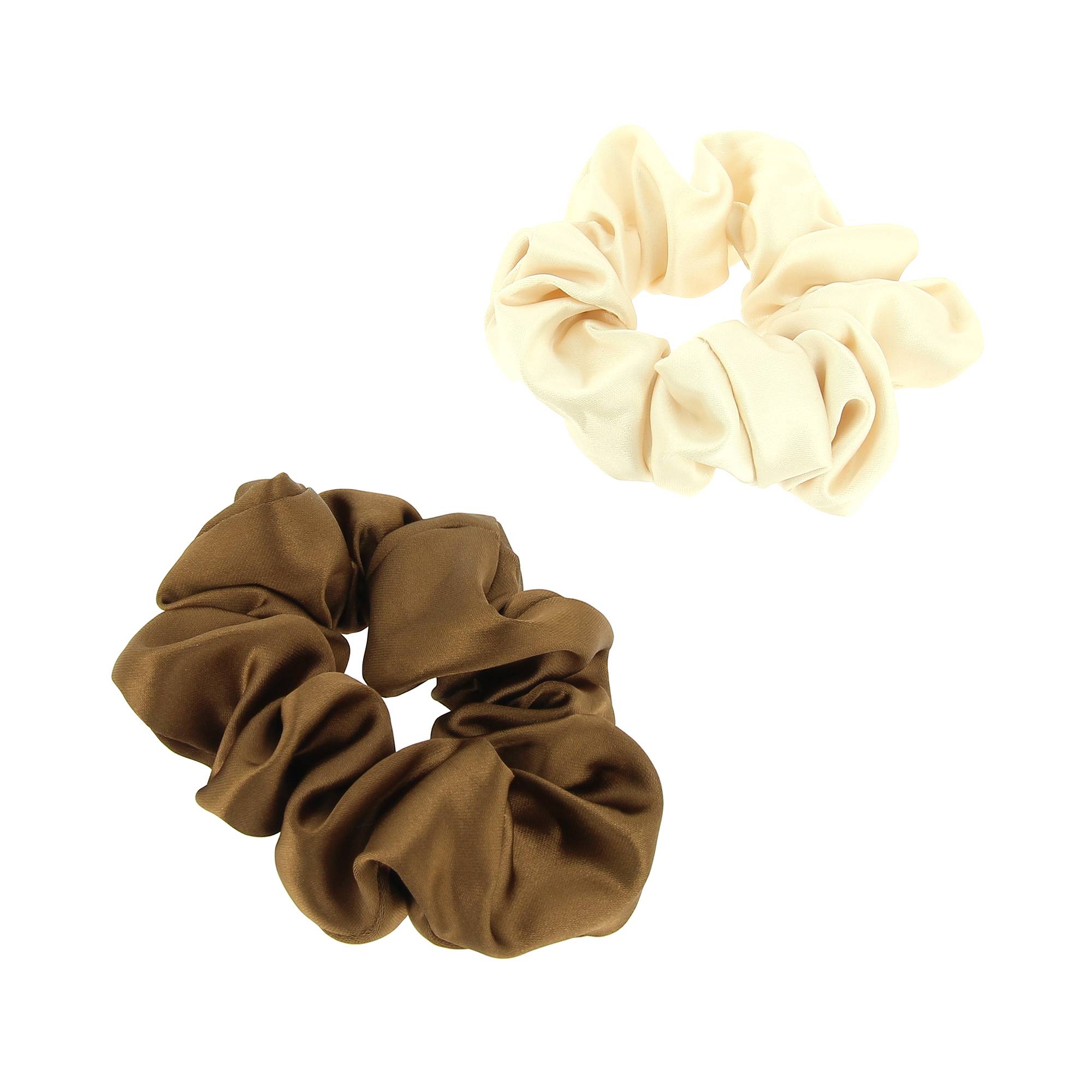 Chouchou effet satin beige et marron x2 de la marque Coiffeo - 1