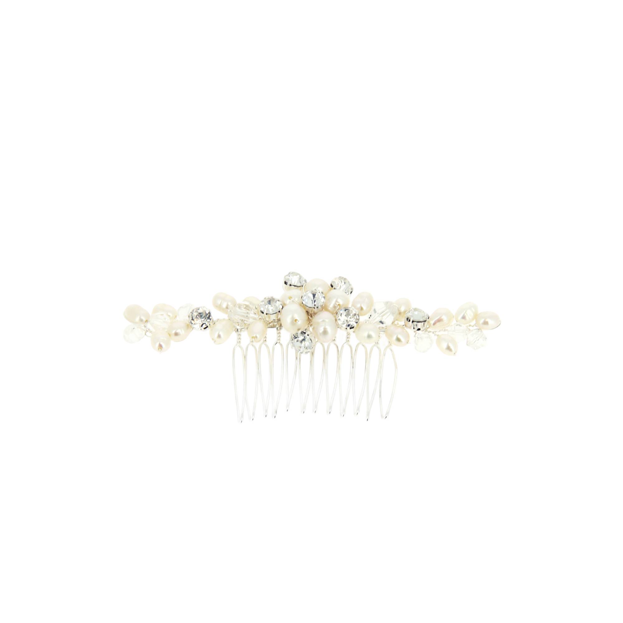 Peigne barrette mariage argenté avec perles et cristaux de la marque Coiffeo - 1