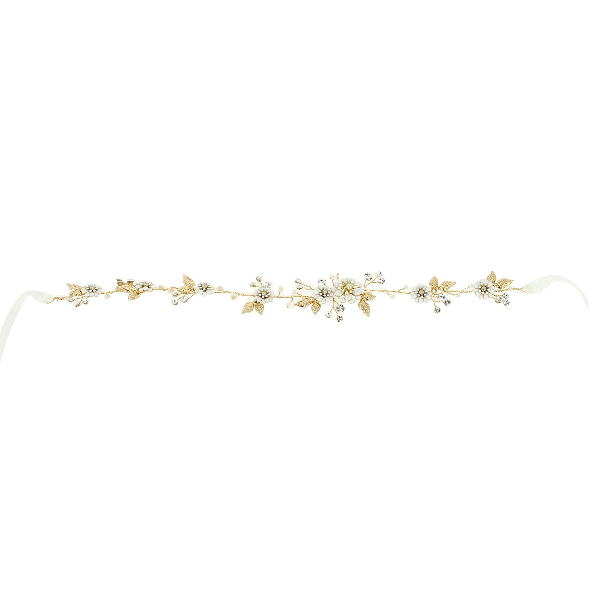 Serre-tête doré à fleurs - mariage de la marque Coiffeo - 1