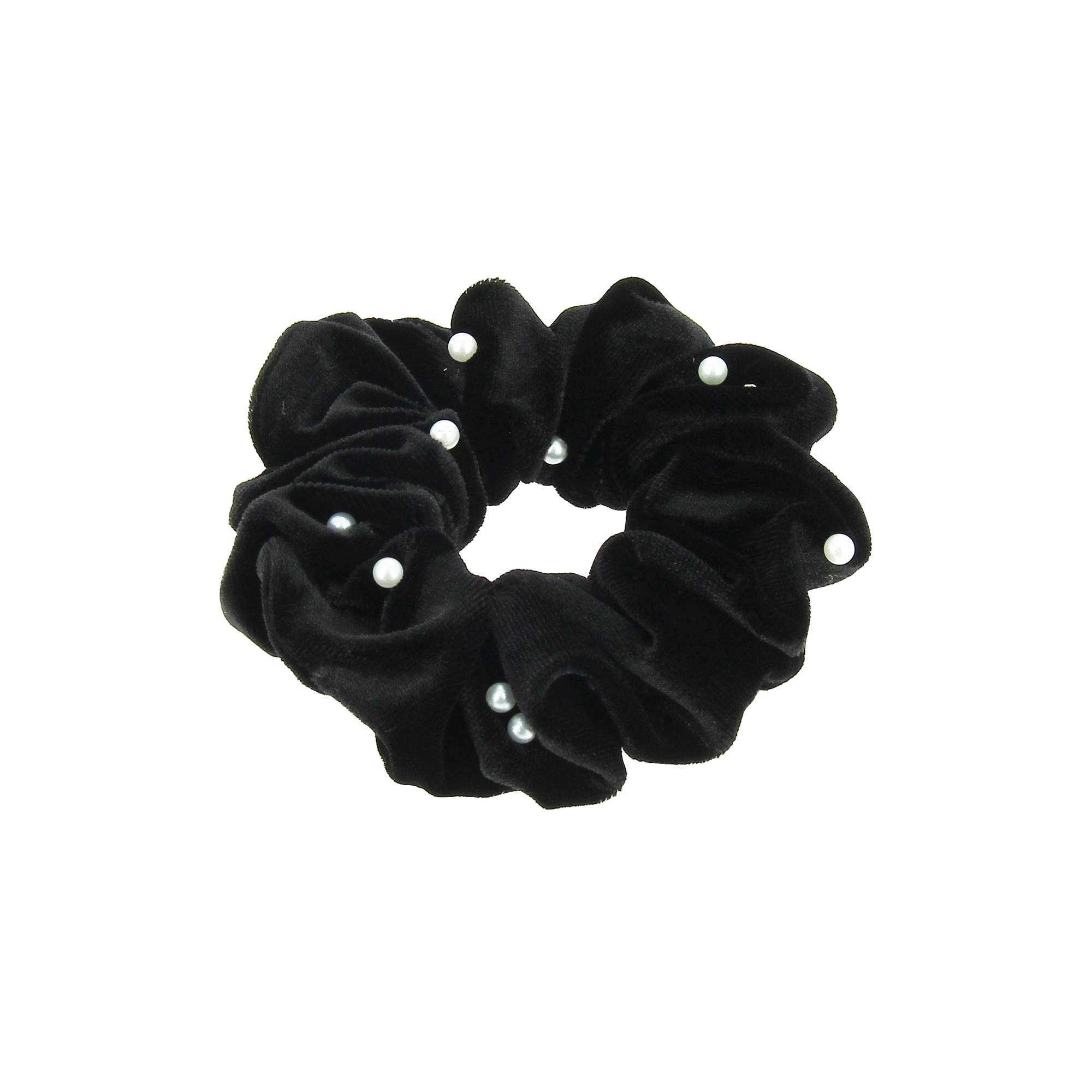 Chouchou velours noir et perle de la marque Coiffeo - 1