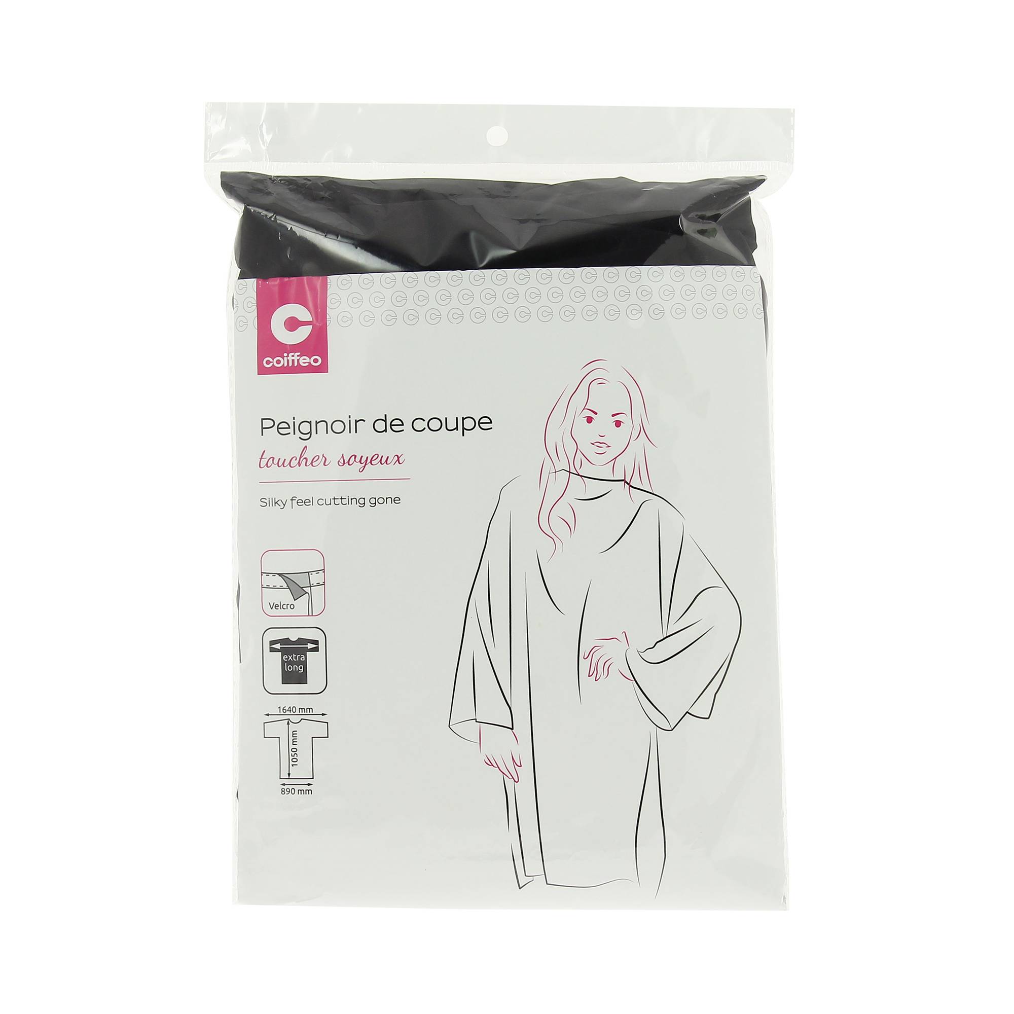Peignoir noir toucher soyeux velcro TU de la marque Coiffeo - 1
