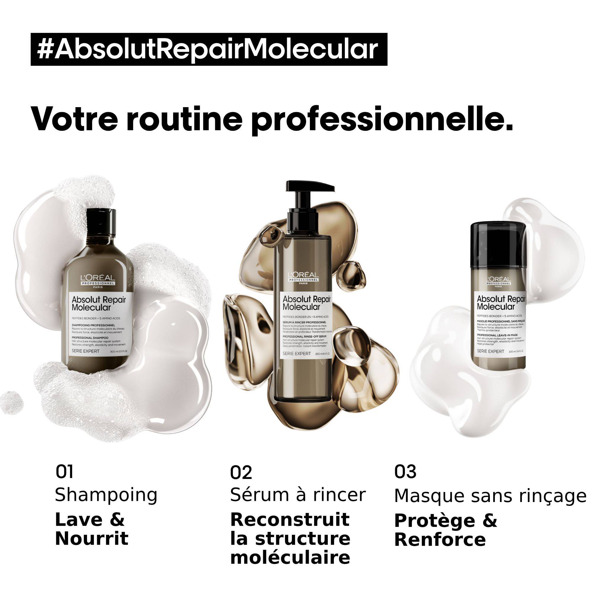 Shampoing réparateur moléculaire Absolut Repair Molecular de la marque L'Oréal Professionnel Contenance 500ml - 4