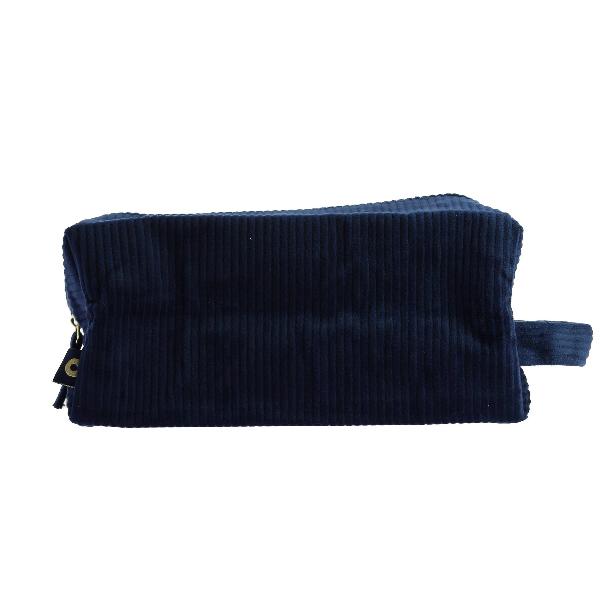 Trousse velours côtelé rectangulaire avec poignée Bleue de la marque Coiffeo - 1
