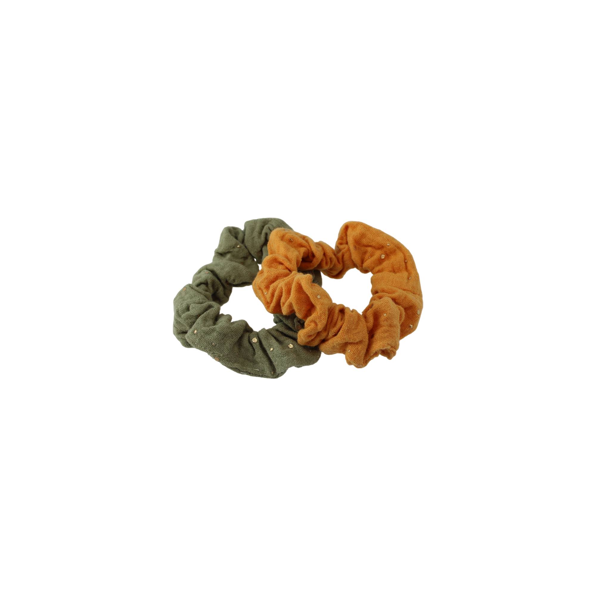 Lot de 2 chouchous en gaze de coton - Kaki et Moutarde de la marque Coiffeo - 1