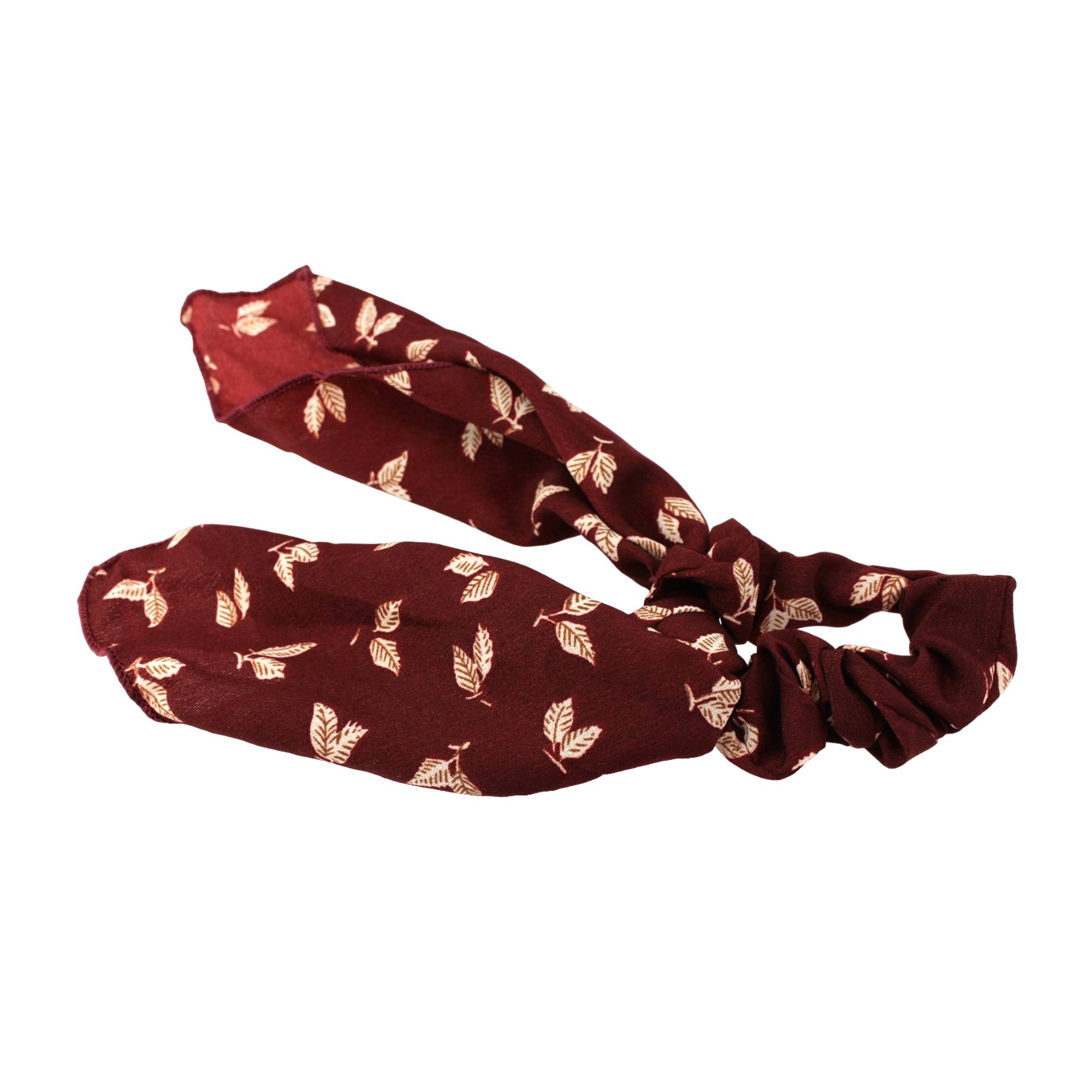 Chouchou foulard motif feuilles Bordeau de la marque Coiffeo - 1