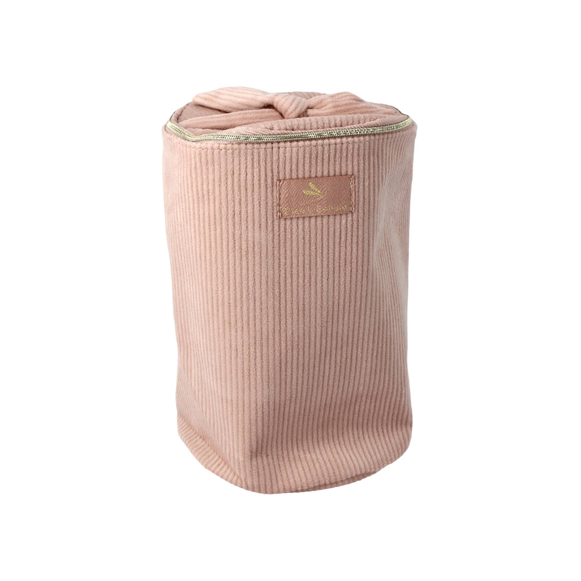 Trousse ronde en velours côtelé Rose de la marque Bleu Libellule - 1