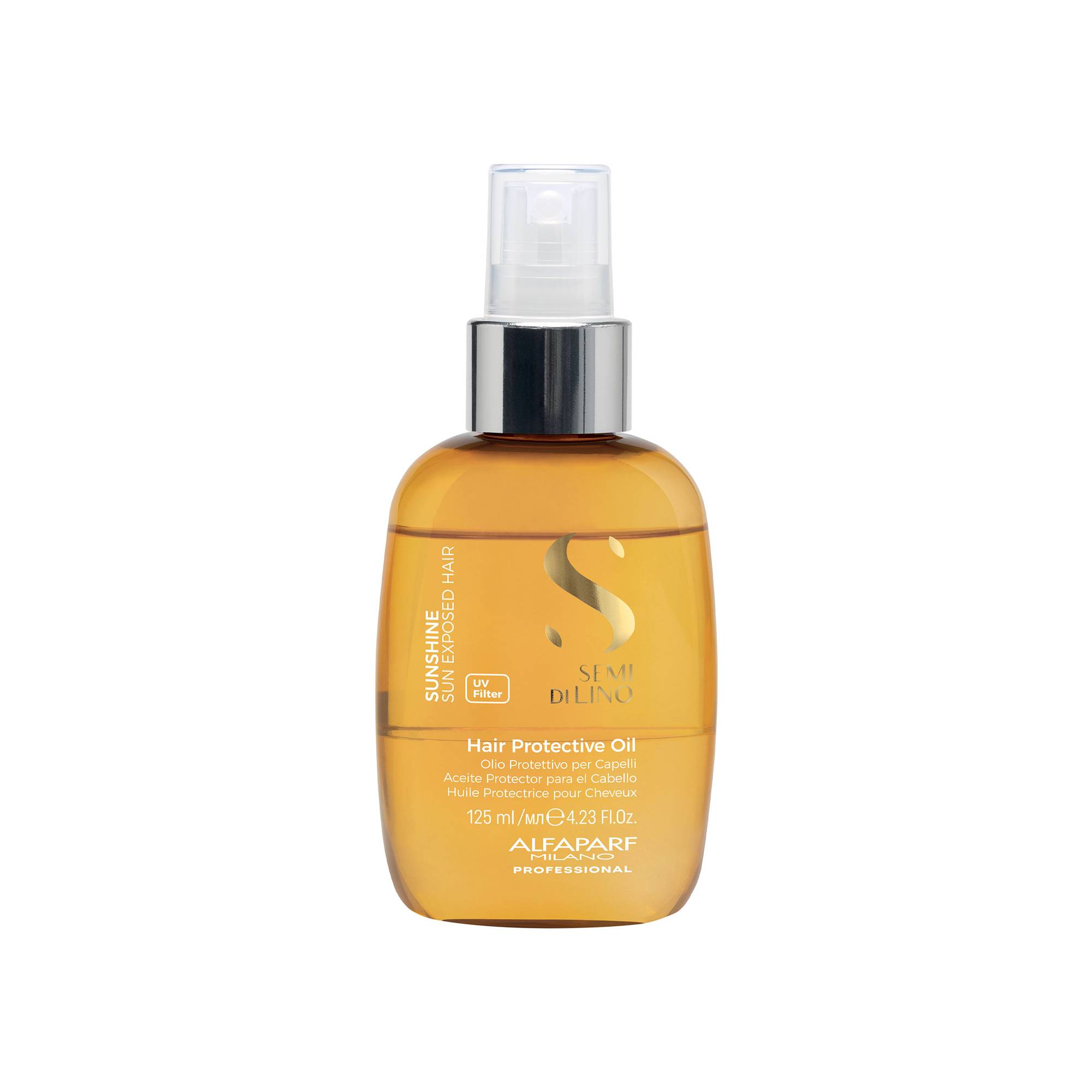 Huile protectrice cheveux avec filtre UV Semi Di Lino Sunshine de la marque Alfaparf Milano Contenance 125ml - 1