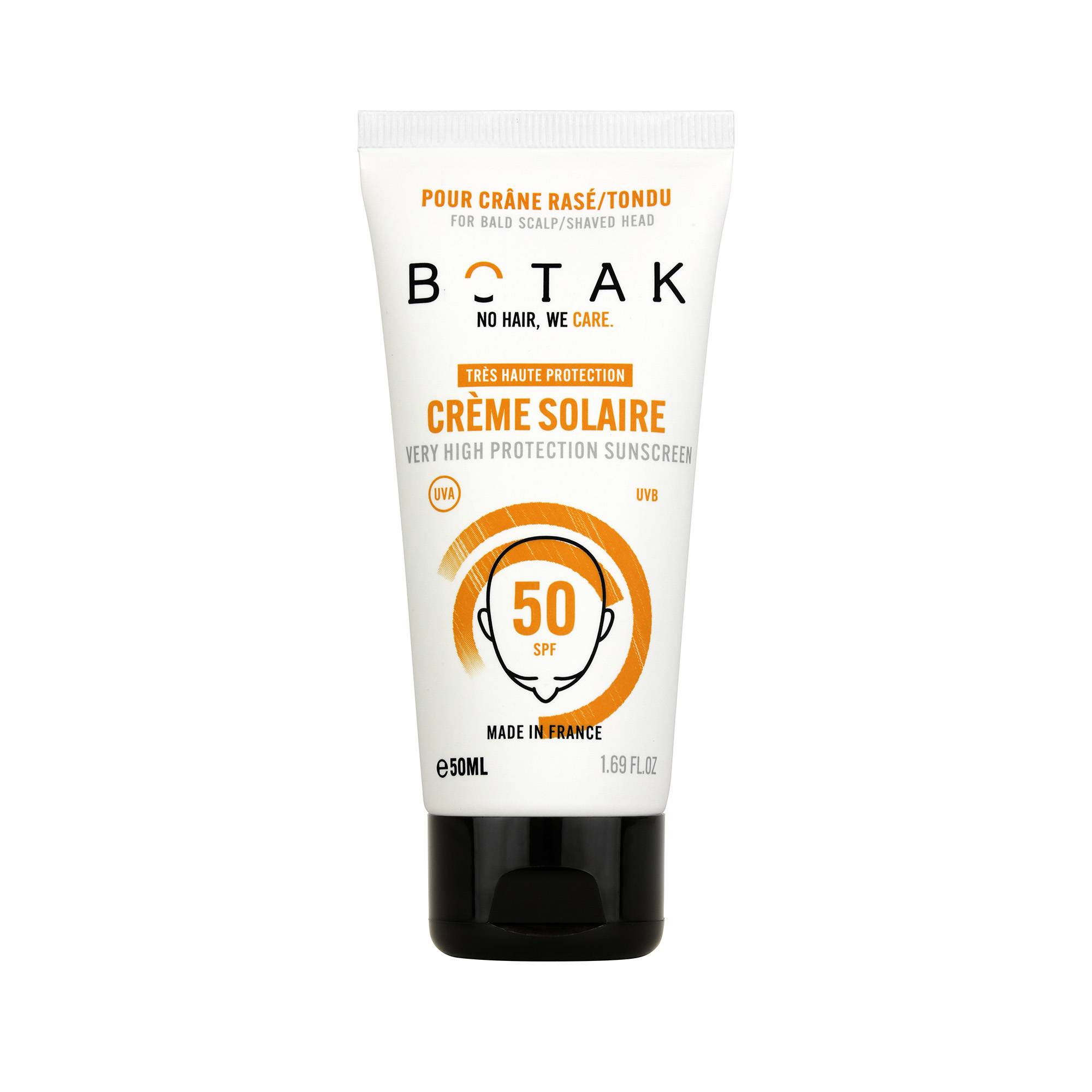 Crème solaire SPF50 pour crâne rasé/tondu de la marque Botak Contenance 50ml - 1
