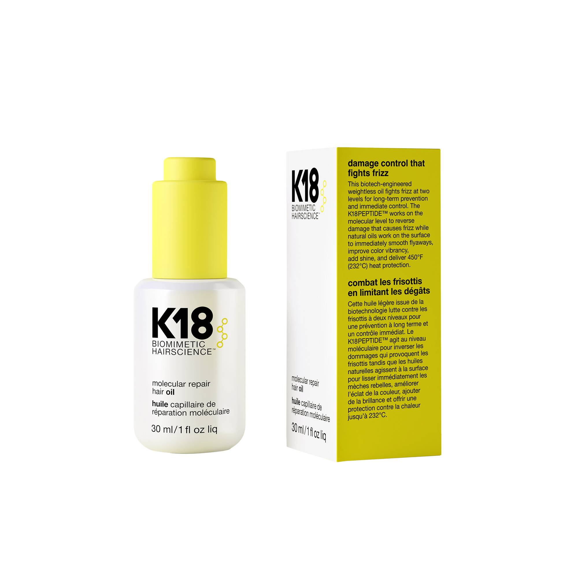 Huile de réparation moléculaire de la marque K18 Biomimetic HairScience Contenance 30ml - 6