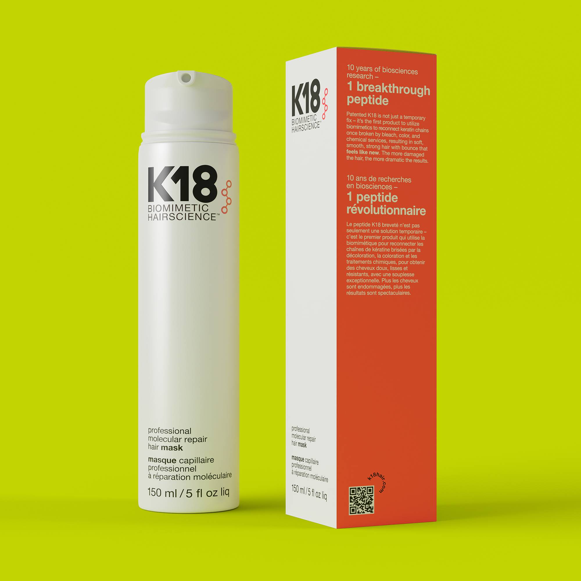 Masque professionnel réparation moléculaire Hair Mask de la marque K18 Biomimetic HairScience Contenance 150ml - 4
