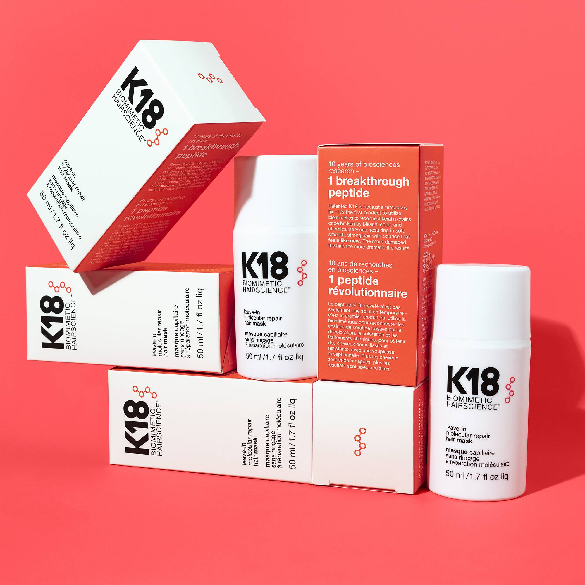 Masque sans rinçage réparation moléculaire Hair Mask de la marque K18 Biomimetic HairScience Contenance 50ml - 5