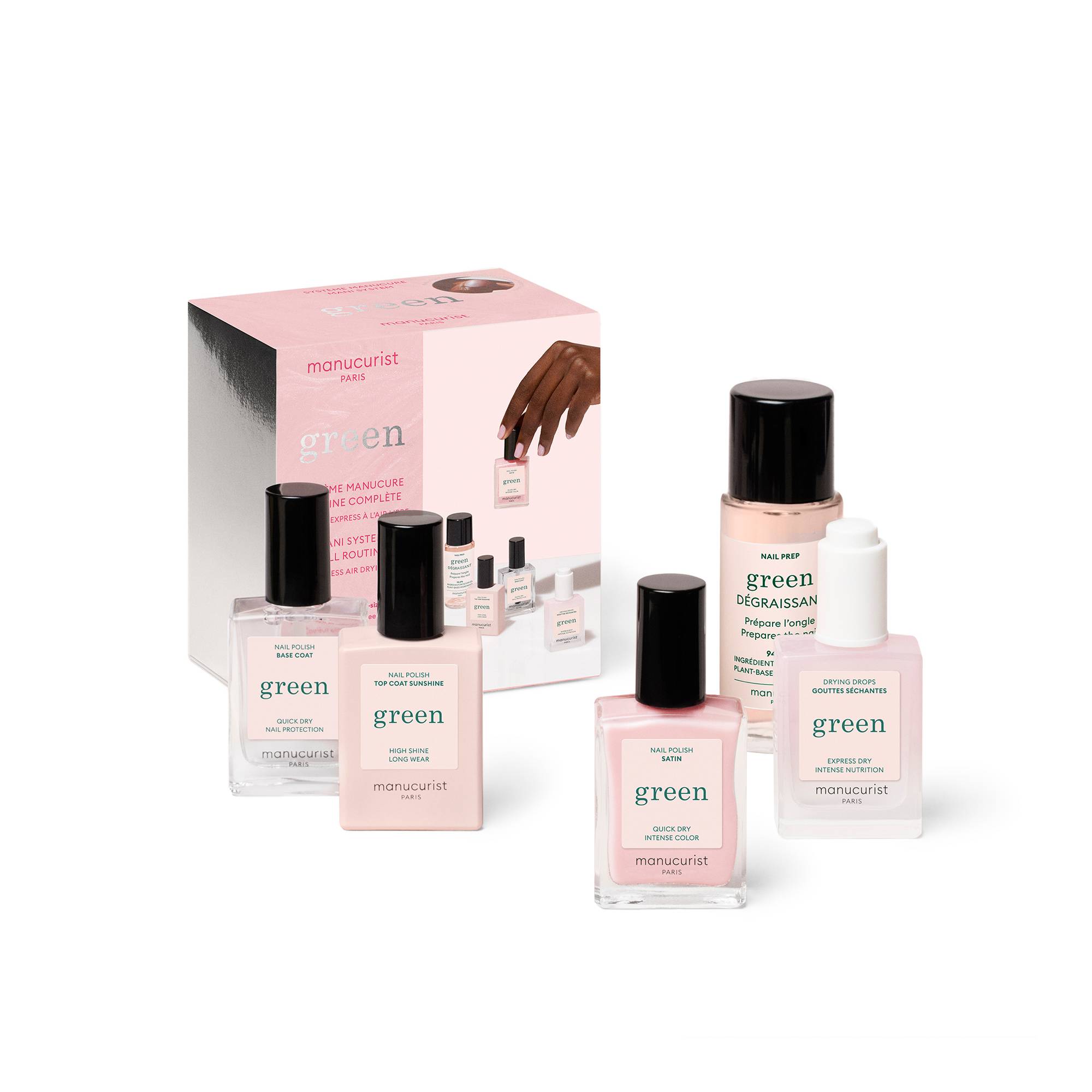 Coffret routine Green™ Satin 5 produits - 1 vernis offert de la marque Manucurist Contenance 180ml - 1