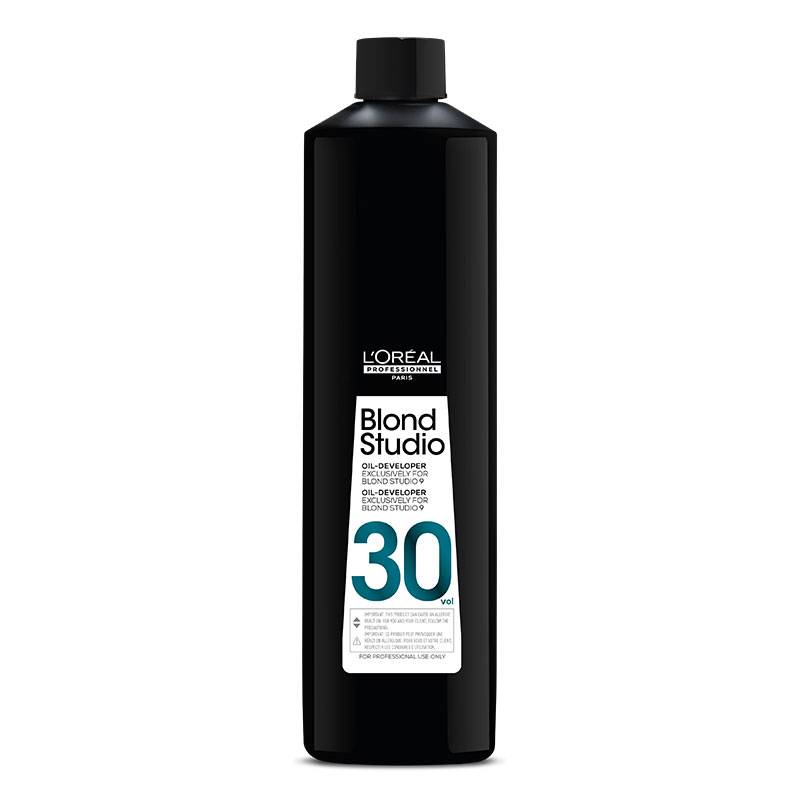 Oxydant huile 30 volumes Blond Studio spécifique poudres 9 tons de la marque L'Oréal Professionnel Contenance 1000ml - 1