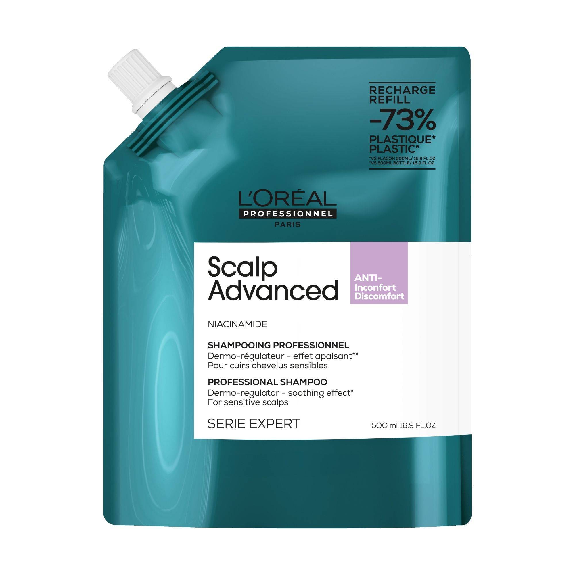 Éco-recharge Shampoing dermo-régulateur Anti-inconfort Scalp Advanced de la marque L'Oréal Professionnel Contenance 500ml - 1
