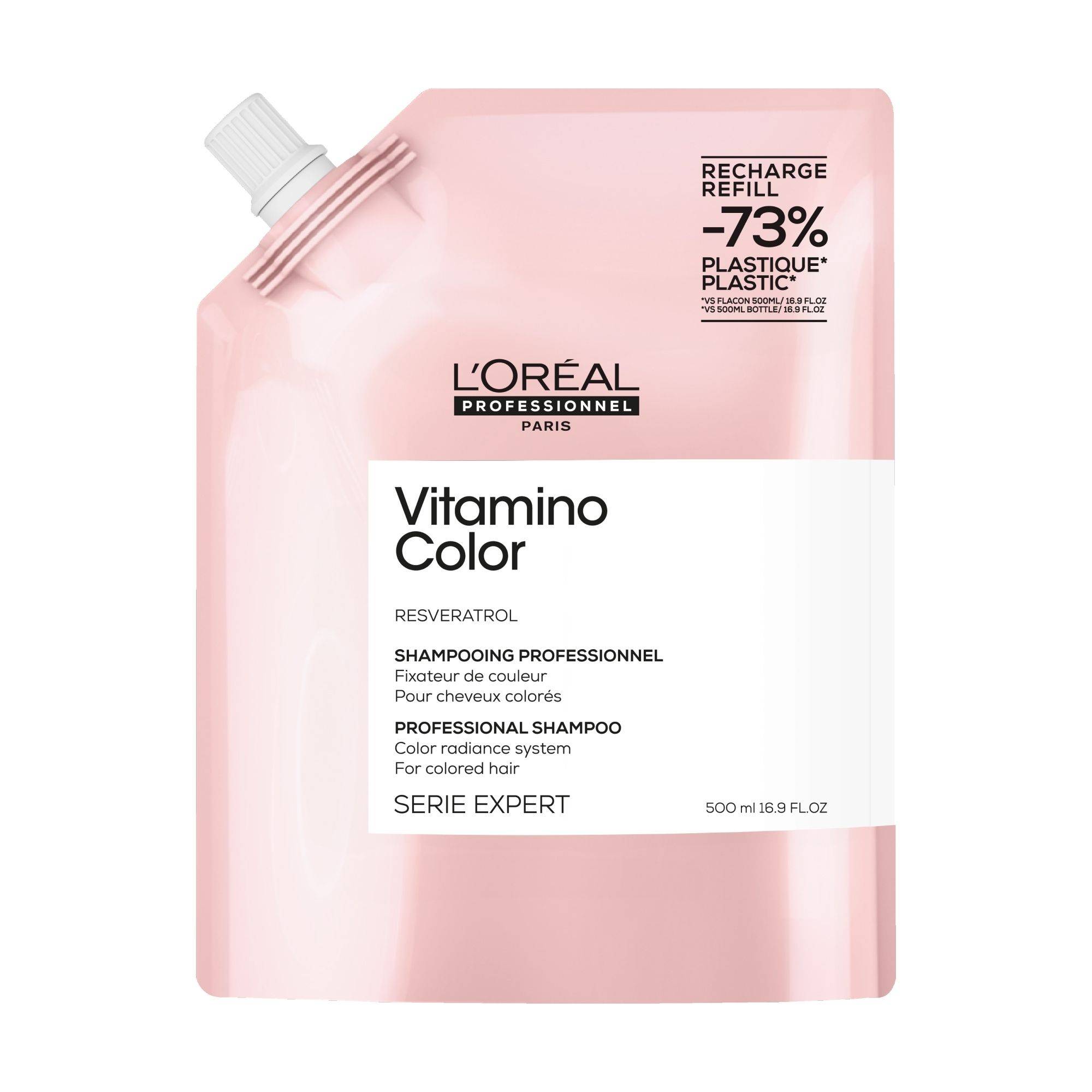 Éco-Recharge Shampoing Fixateur de Couleur Vitamino Color de la marque L'Oréal Professionnel Contenance 500ml - 1