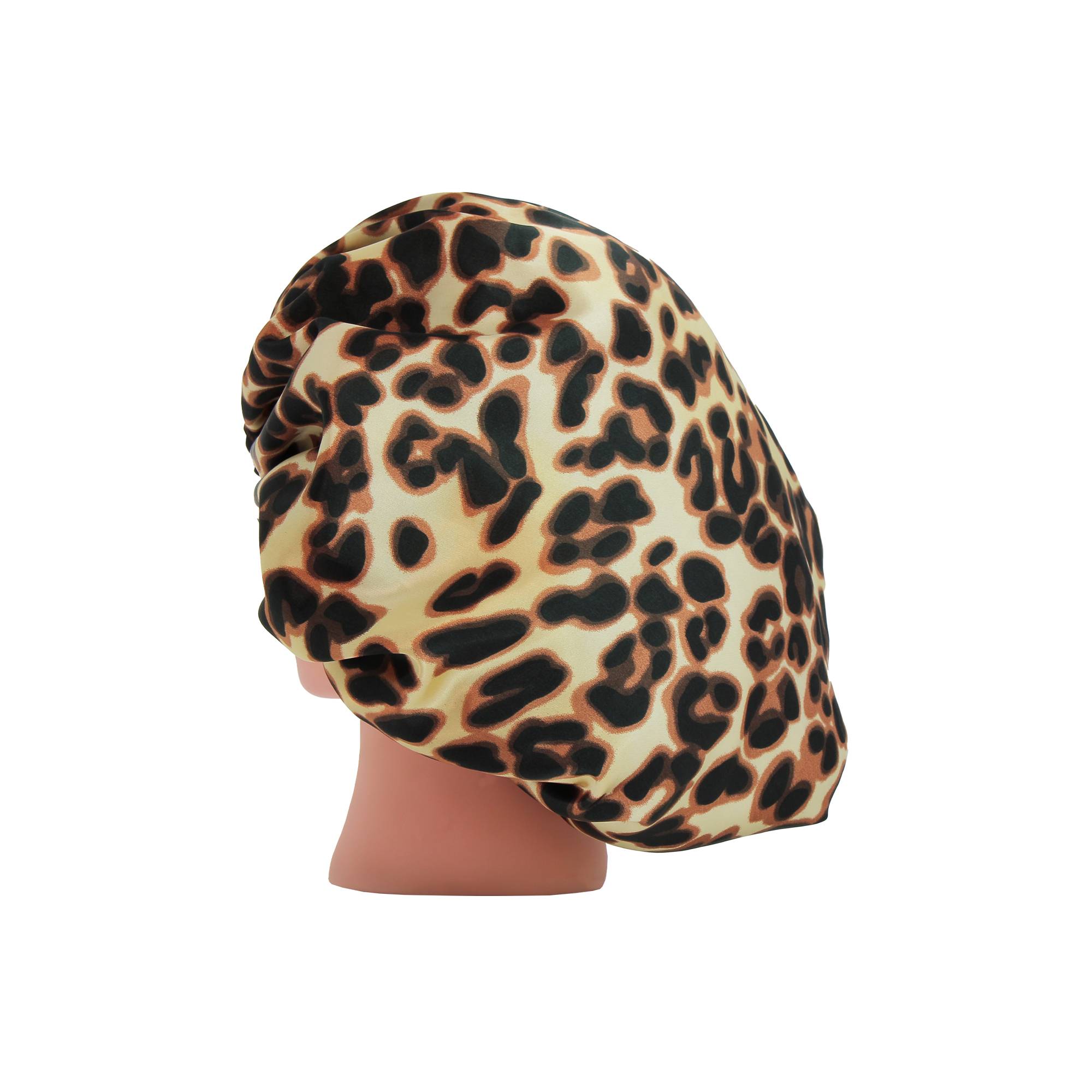Bonnet de Nuit Satin Léopard Beige de la marque Bleu Libellule - 1