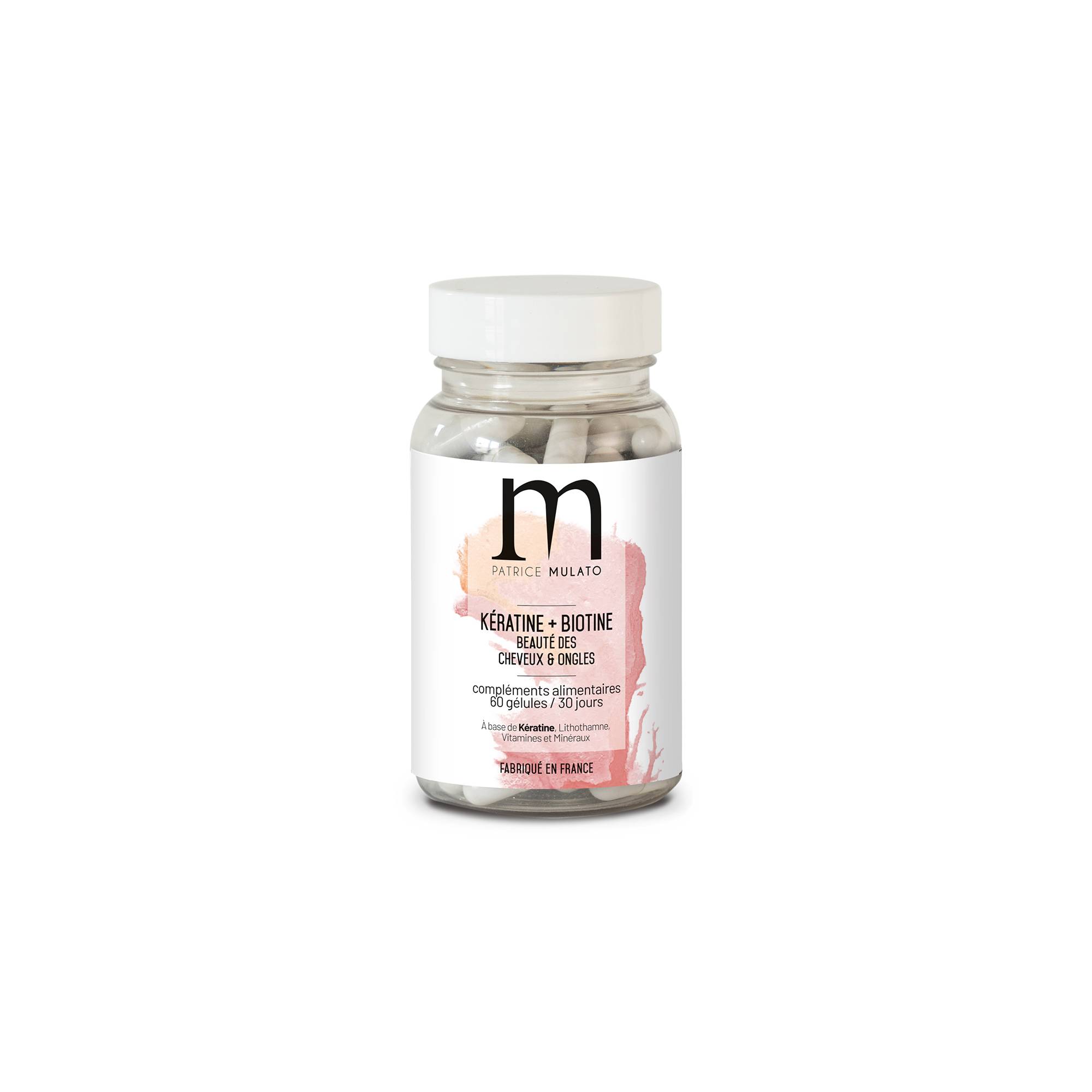Complément alimentaire cheveux & ongles Kératine + Biotine 60 gélules de la marque Mulato - 1