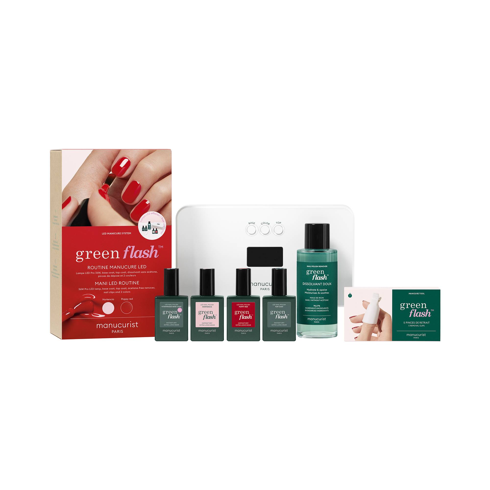 Kit Pro Manucure LED complet – Green Flash™ 36W Hortencia & Poppy Red de la marque Manucurist Contenance 15ml - 1