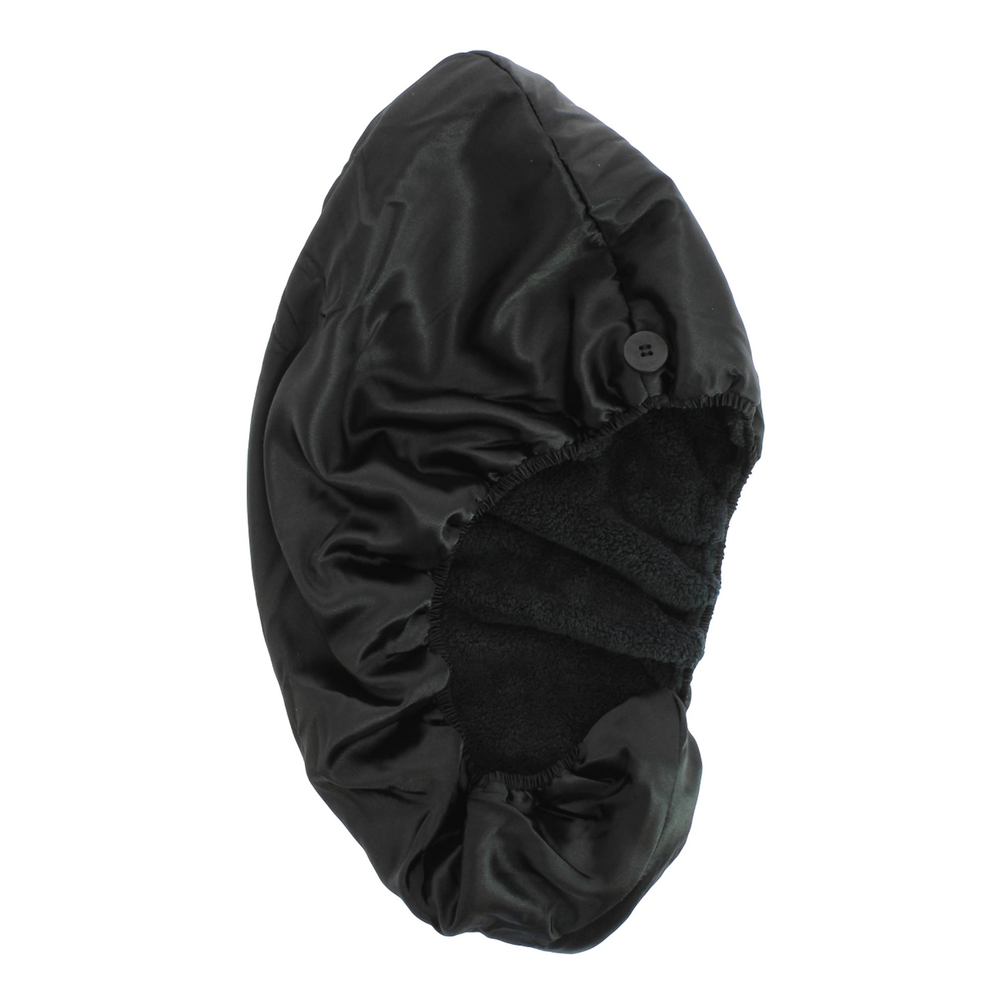 Serviette réversible cheveux microfibre et satin Noire de la marque 7e ÉLÉMENT - 1