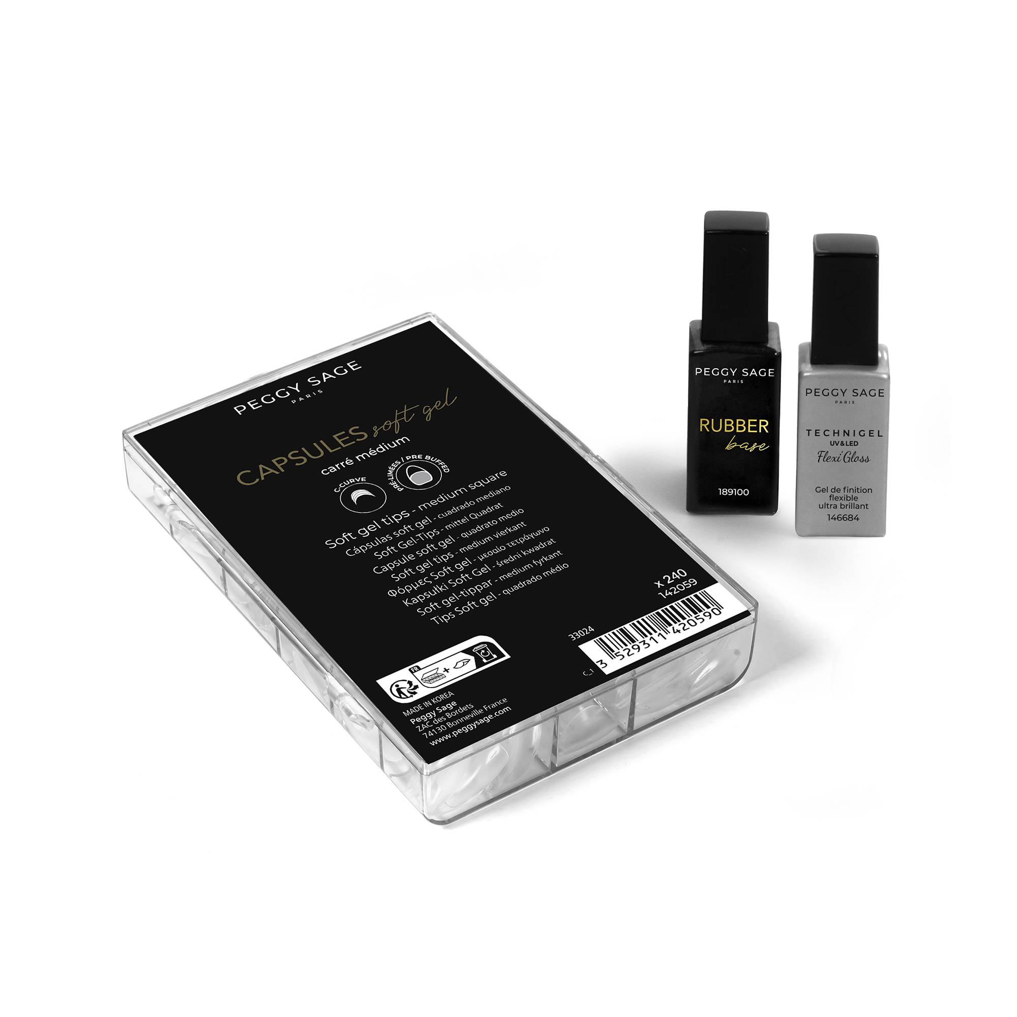 Kit technique américaine - Carré médium (base & gloss) de la marque Peggy Sage Contenance 22ml - 1