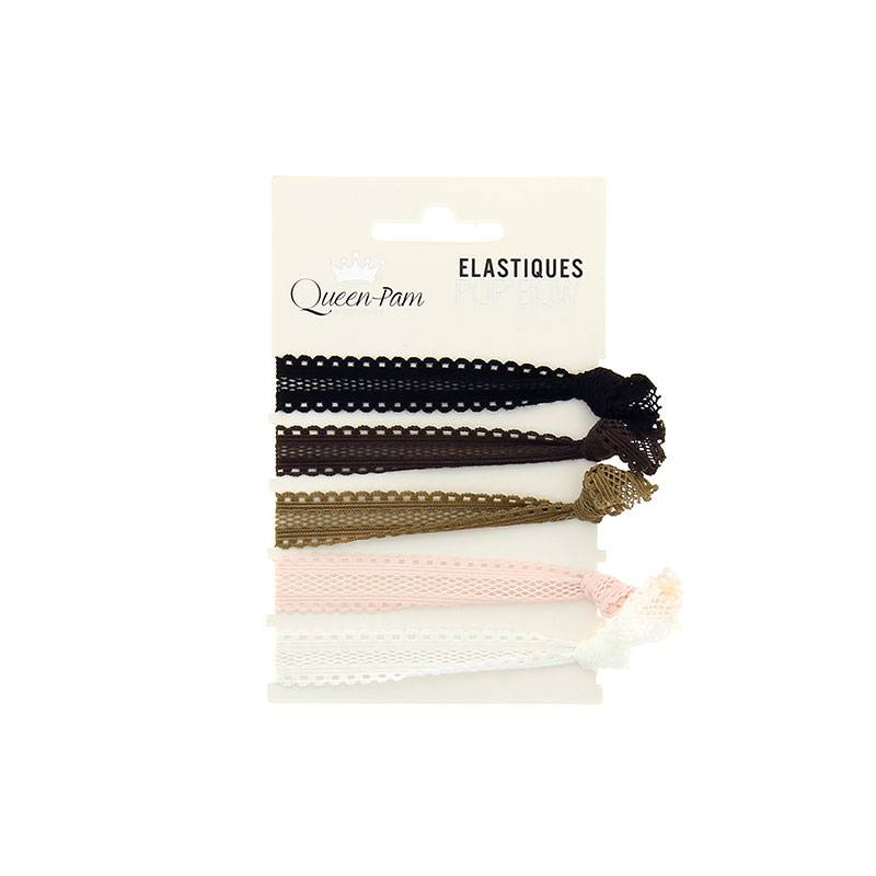Elastique cheveux Pop'bow Dentelle x5 de la marque Queen Pam - 1