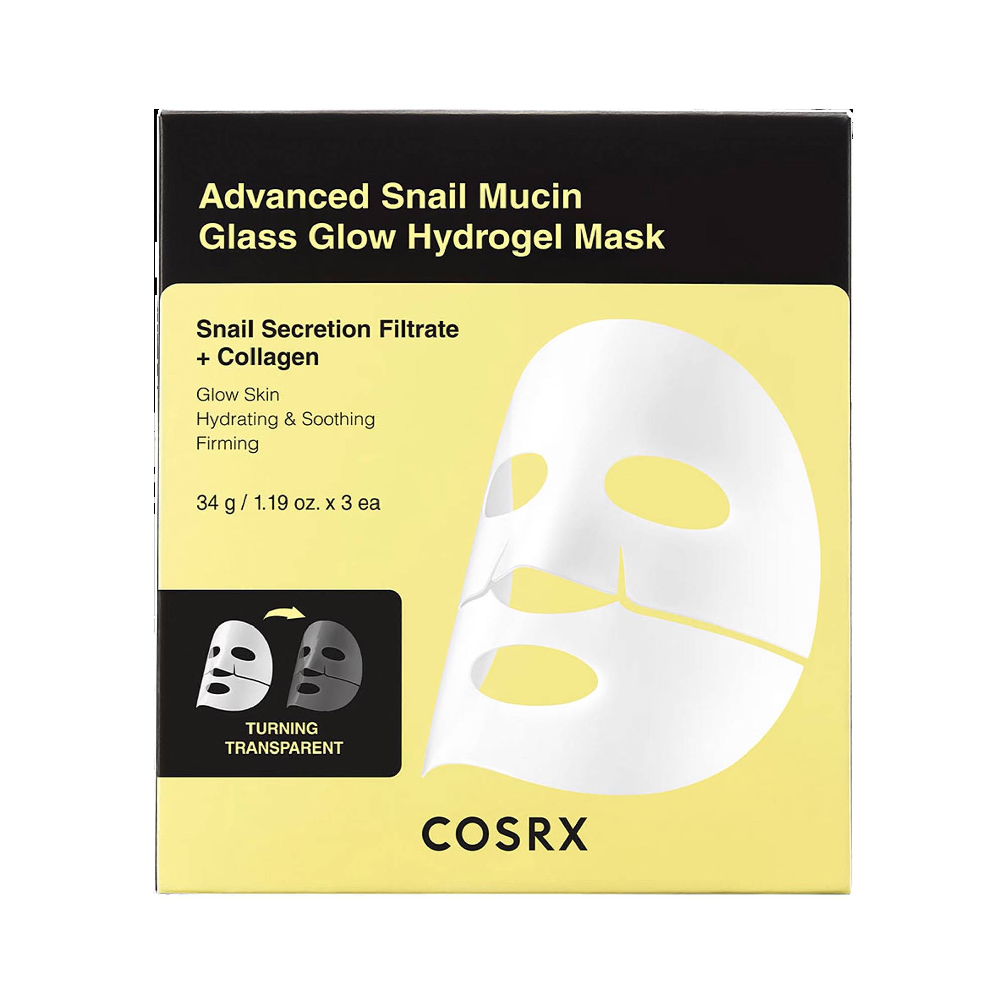 3 Masques hydrogel Advanced Snail Mucin Glass Glow – hydratation, éclat de la marque Cosrx Contenance 34g - 1