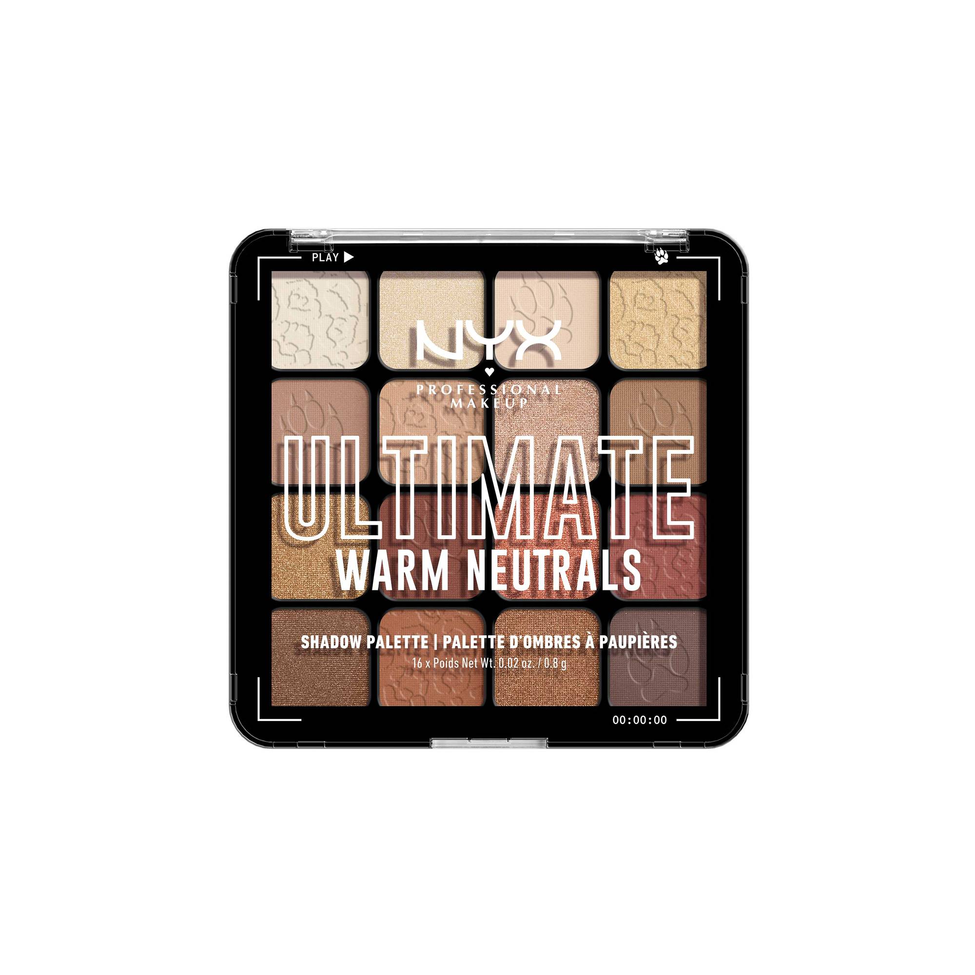 Palette 16 ombres à paupières Ultimate Warm neutrals de la marque NYX Professional Makeup Contenance 108g - 1