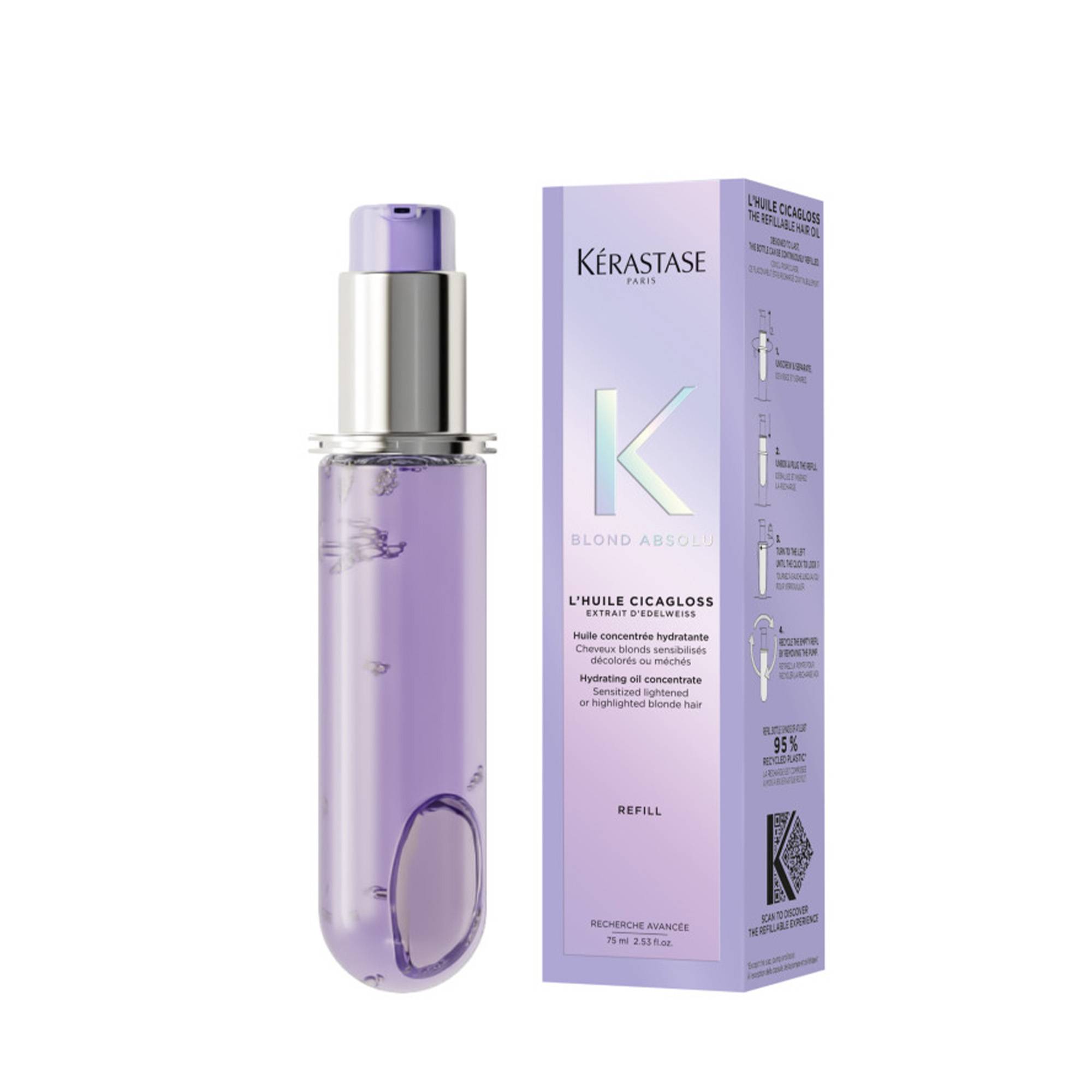 Recharge Huile Cicagloss cheveux blonds – économie, écologie, haute réparation de la marque Kerastase Contenance 75ml - 1