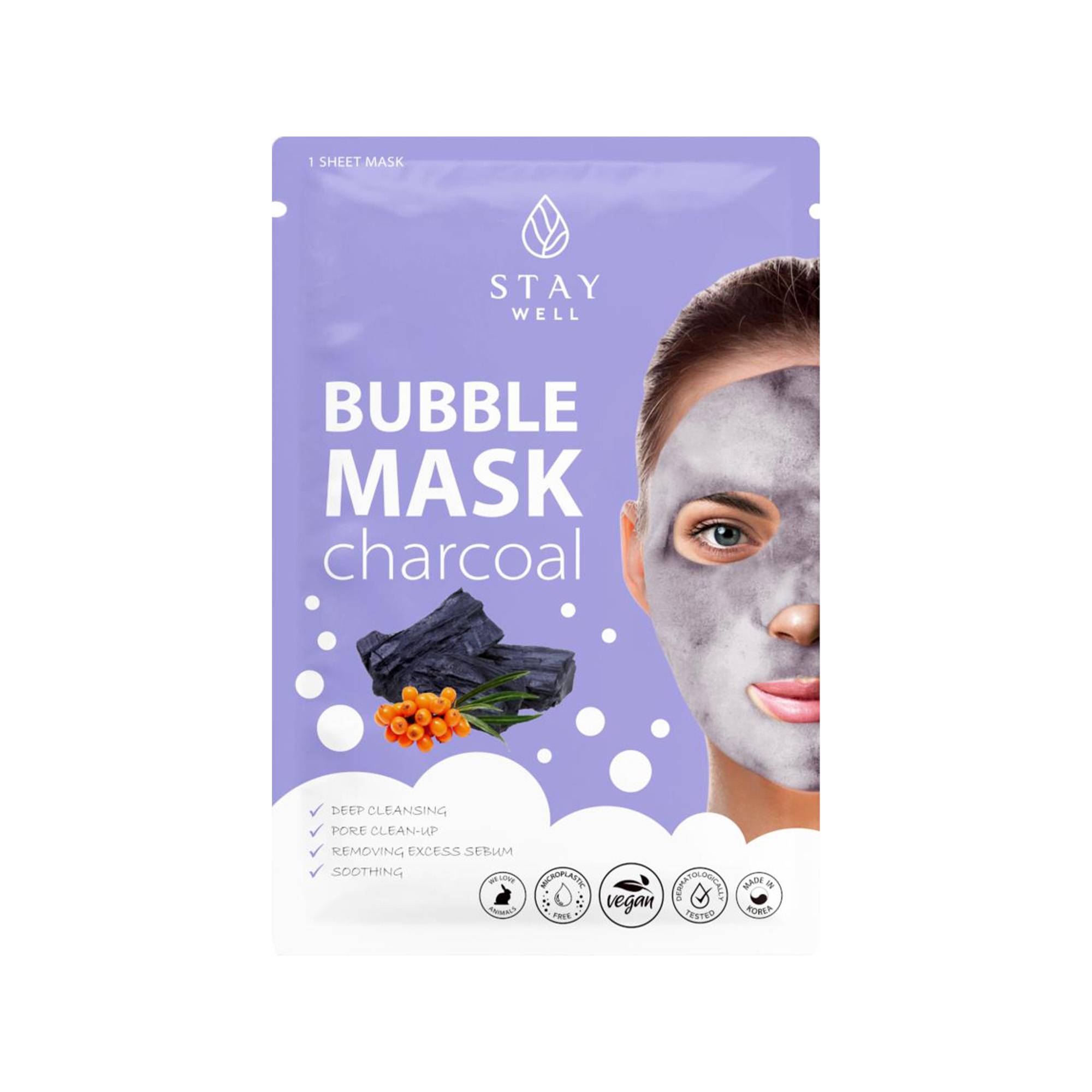 Masque tissu Bubble Charcoal – nettoyage profond, sébum, pores de la marque Stay Well Contenance 20g - 1
