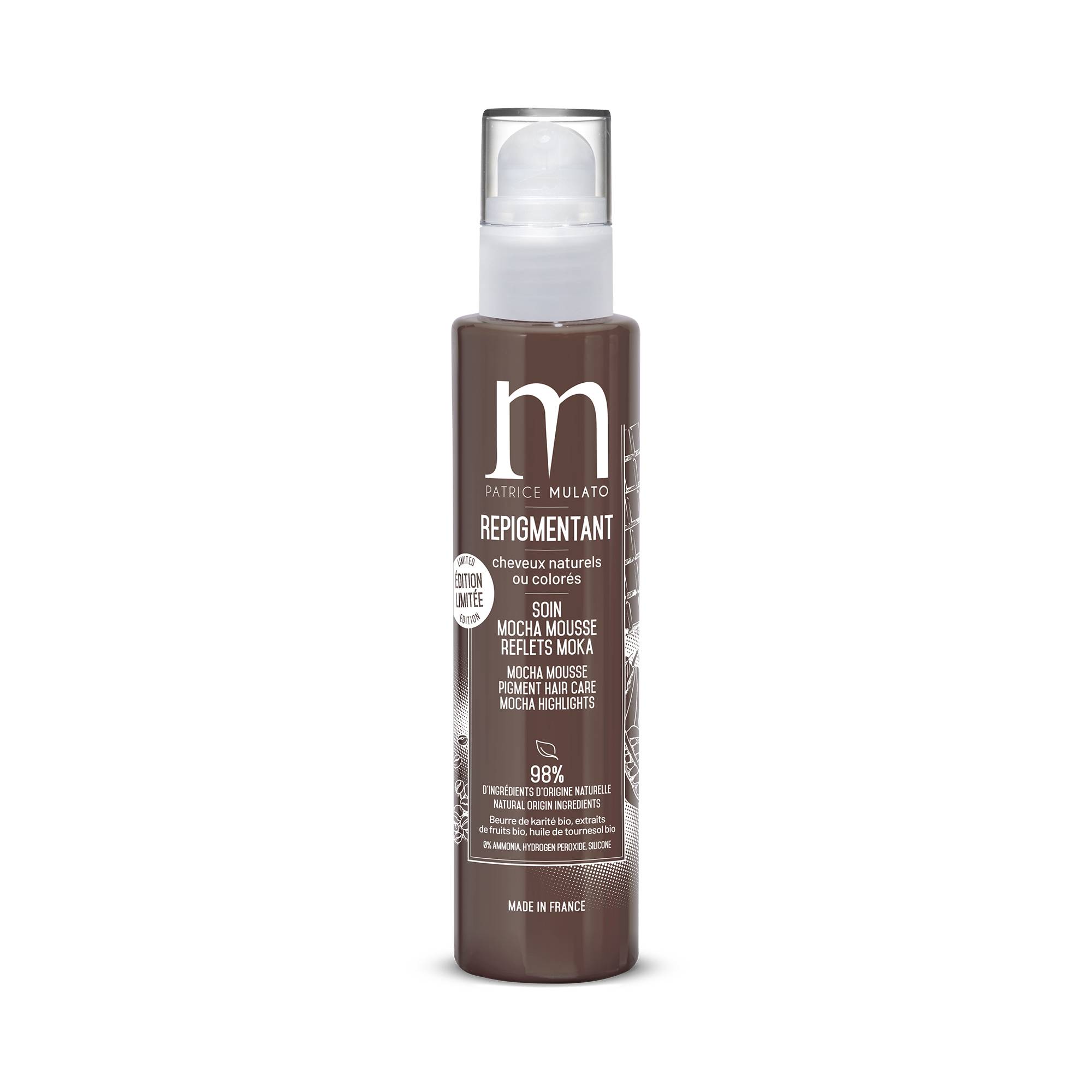 Soin repigmentant Mocha mousse - reflets Moka, éclat naturel, nutrition de la marque Mulato Contenance 200ml - 1