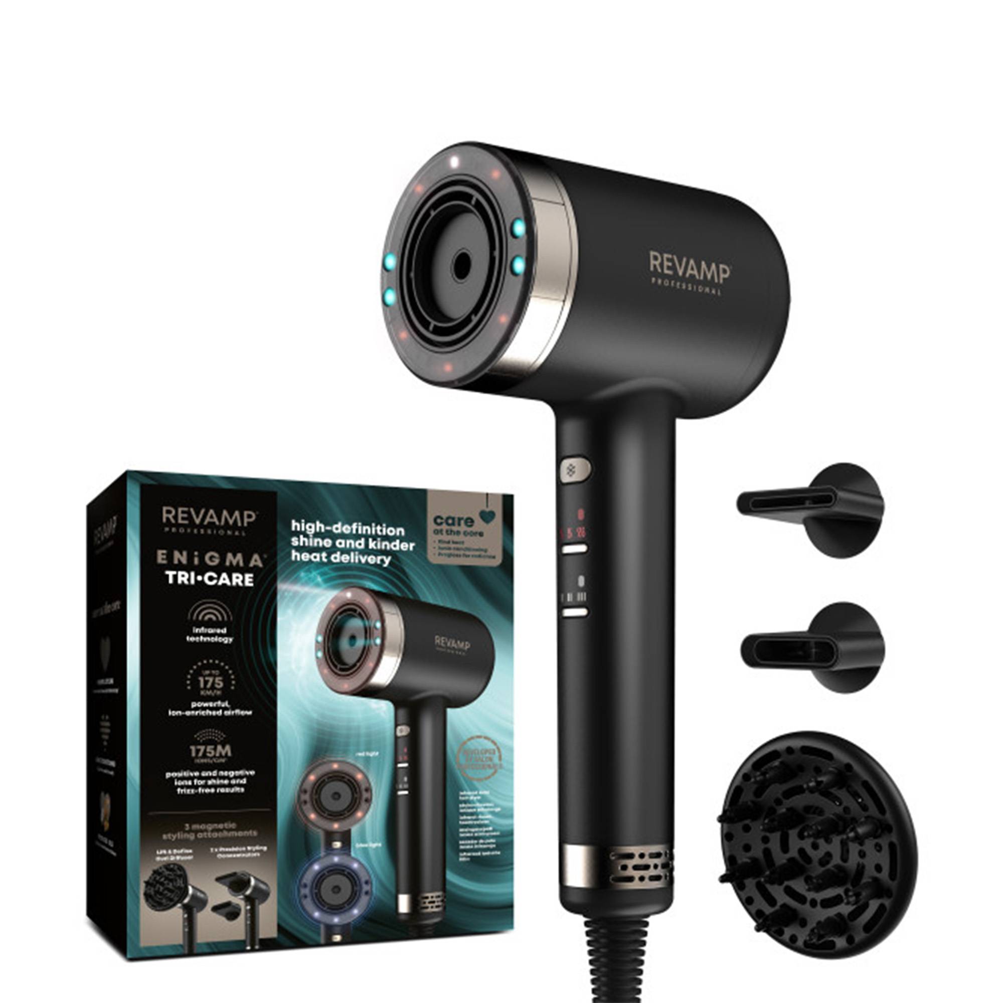 Sèche-cheveux ENIGMA TRI-CARE – brillance, soin LED, séchage rapide de la marque Revamp Professional - 1