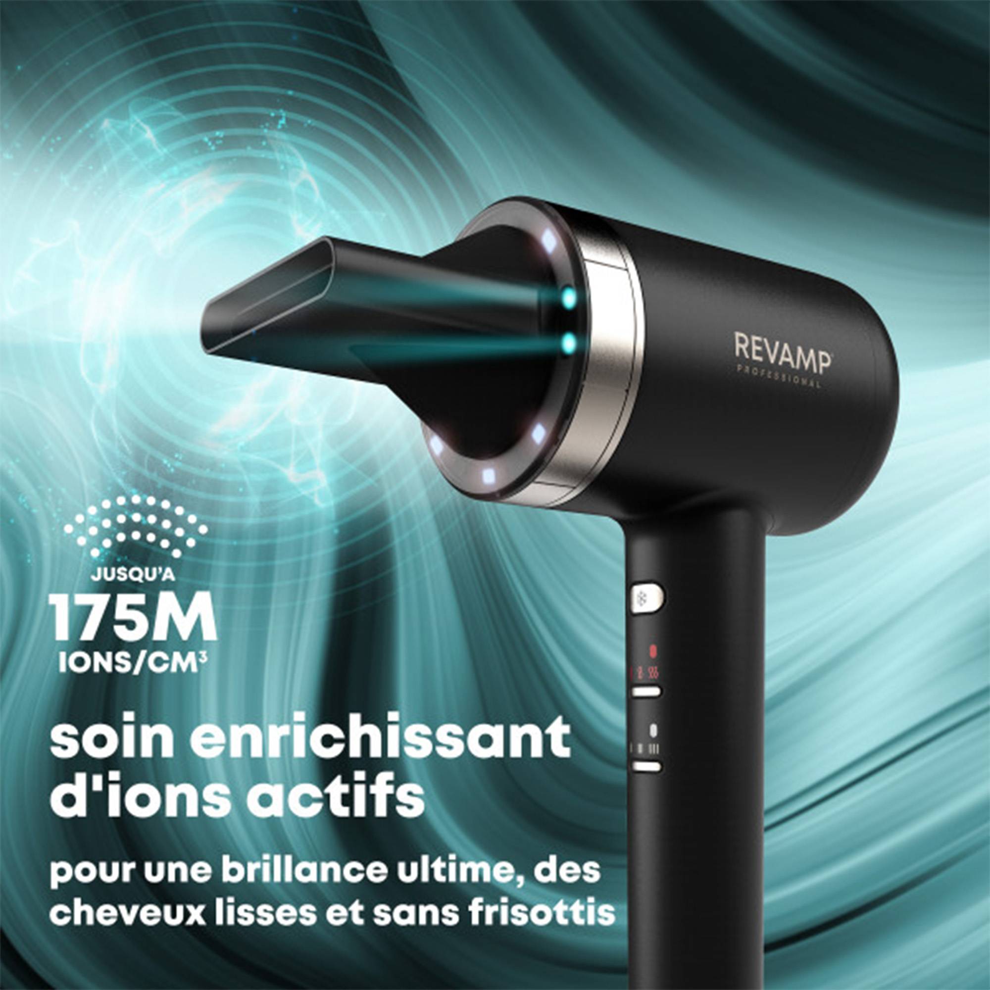 Sèche-cheveux Ionique Revamp Progloss Enigma - Technologie Brillance - Noir