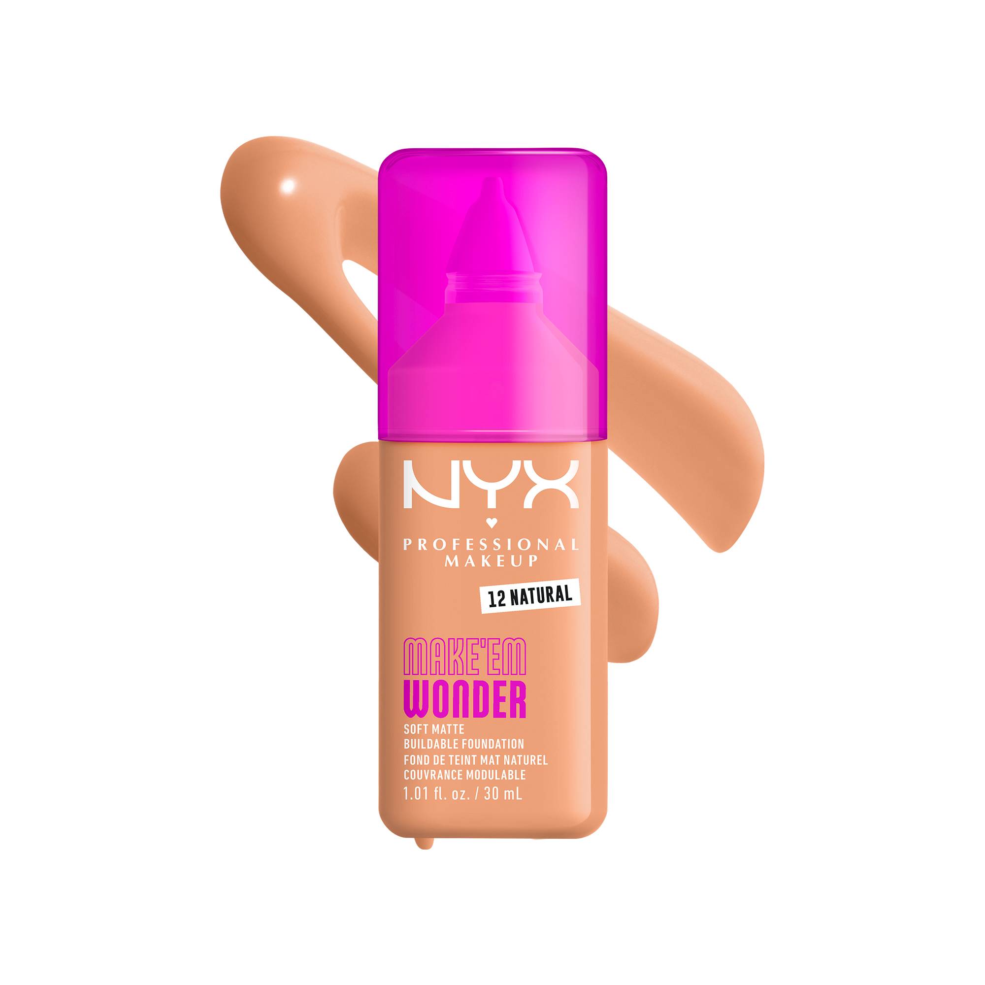 Fond de teint mat naturel couvrance modulable Make'em Wonder - 12 Natural de la marque NYX Professional Makeup Contenance 30ml - 1