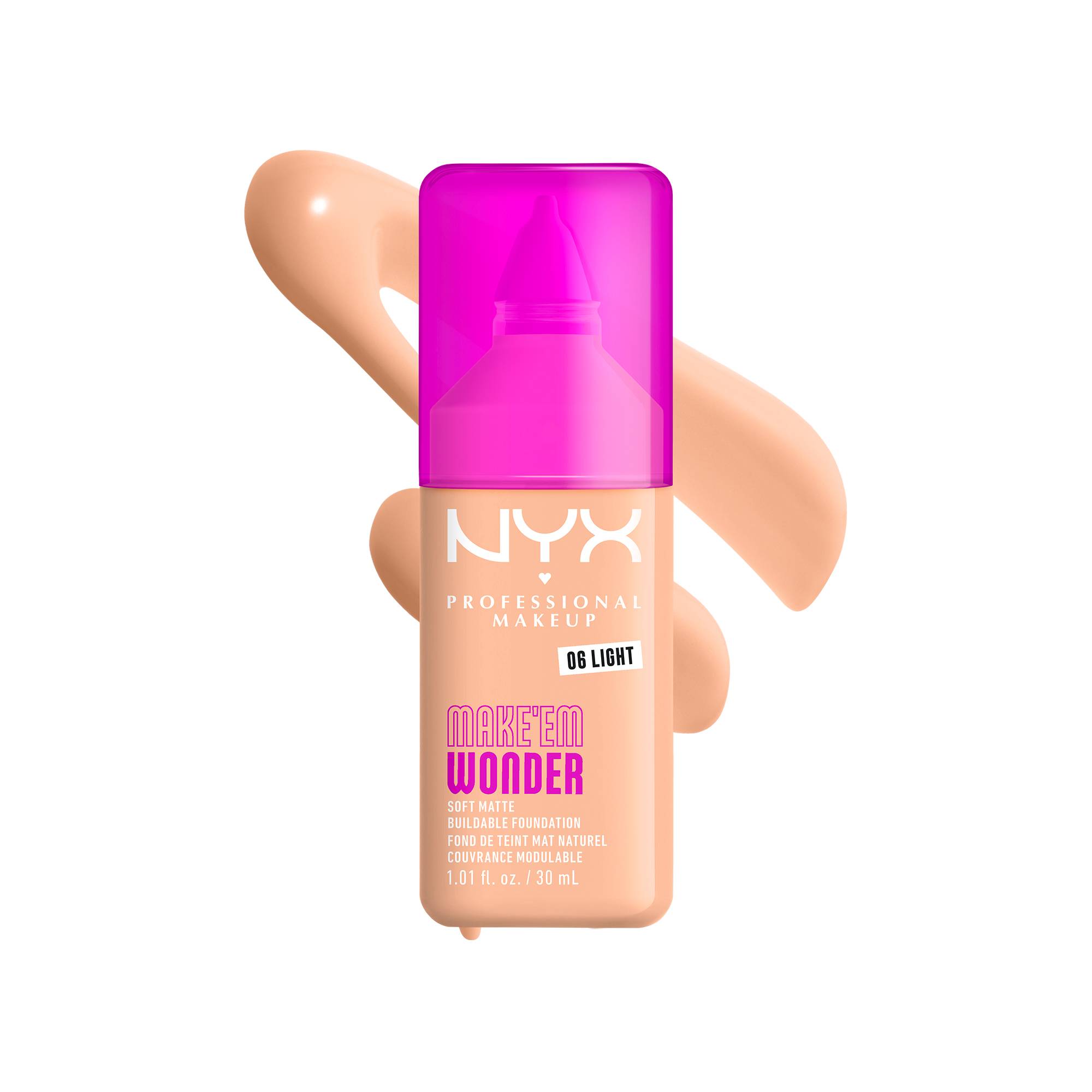 Fond de teint mat naturel couvrance modulable Make'em Wonder - 06 Light de la marque NYX Professional Makeup Contenance 30ml - 1