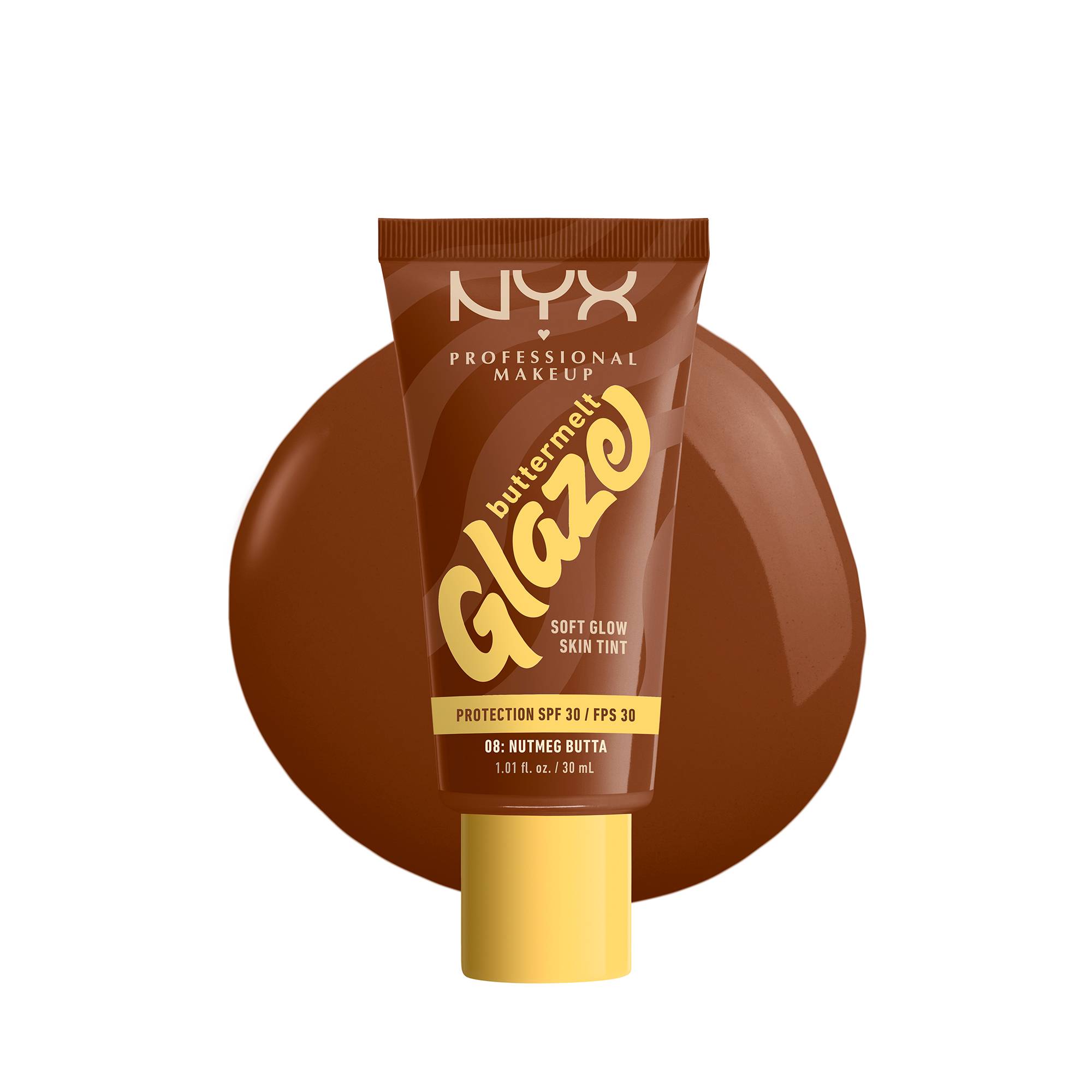 Fond de teint éclat lumineux Buttermelt Glaze - 08 Nutmeg Butta de la marque NYX Professional Makeup Contenance 30ml - 1