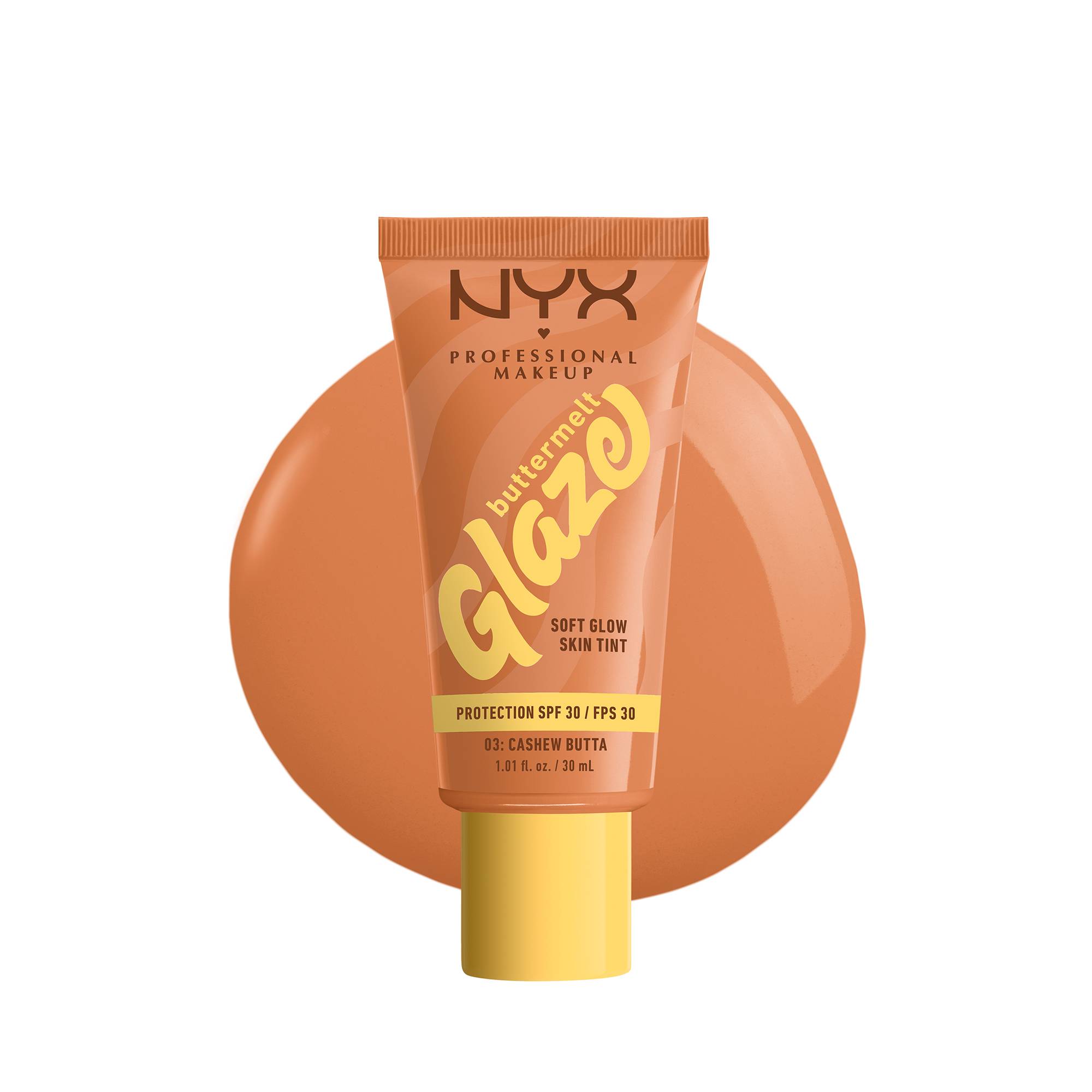 Fond de teint éclat lumineux Buttermelt Glaze - 03 Cashew Butta de la marque NYX Professional Makeup Contenance 30ml - 1