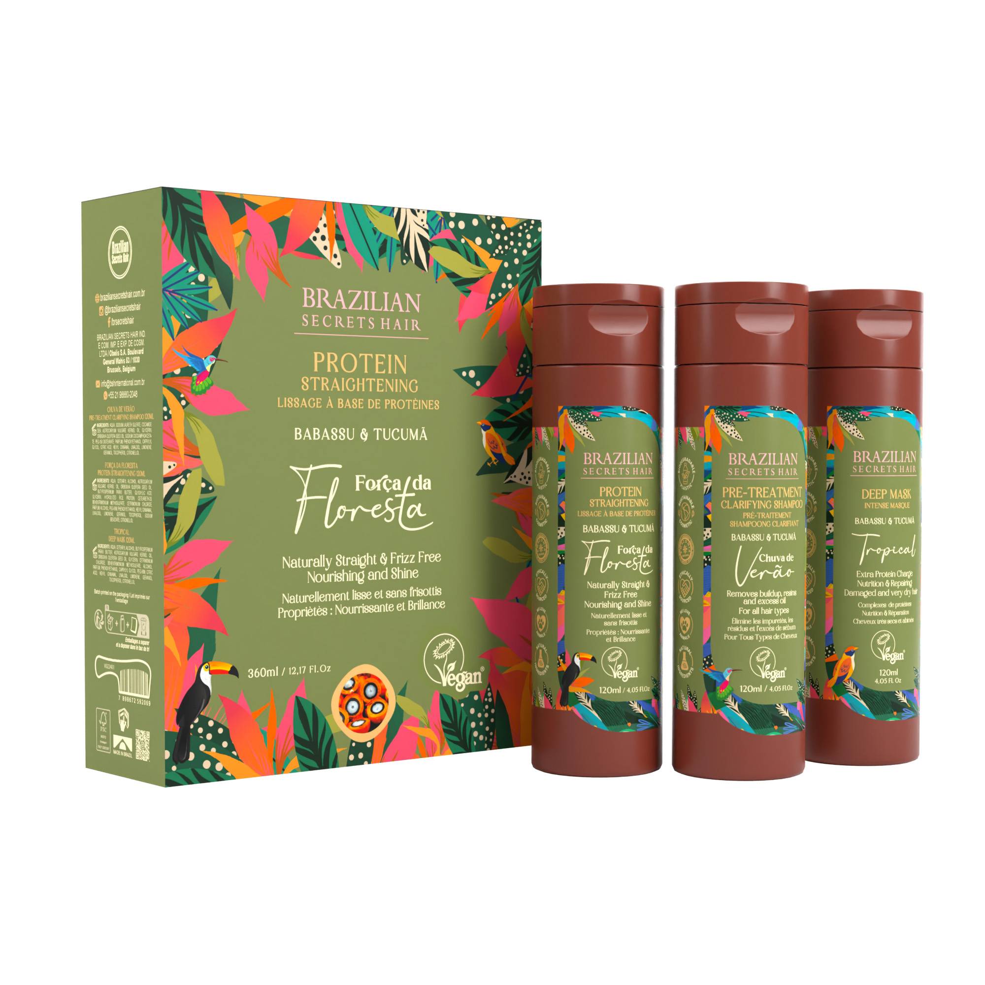Kit de lissage à base de Protéines Força Da Floresta (3x120ml) de la marque Brazilian Secrets Hair Contenance 360ml - 1