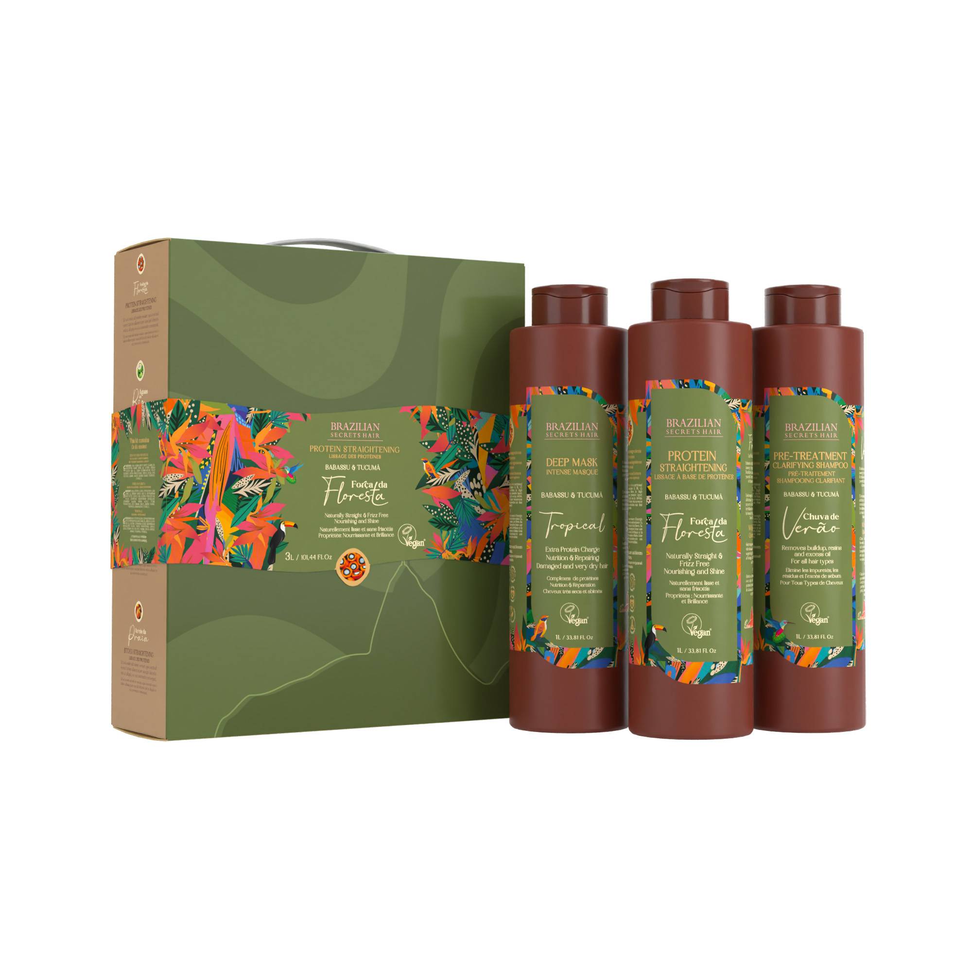 Kit de lissage à base de Protéines Força Da Floresta (3x1000ml) de la marque Brazilian Secrets Hair Contenance 3000ml - 1
