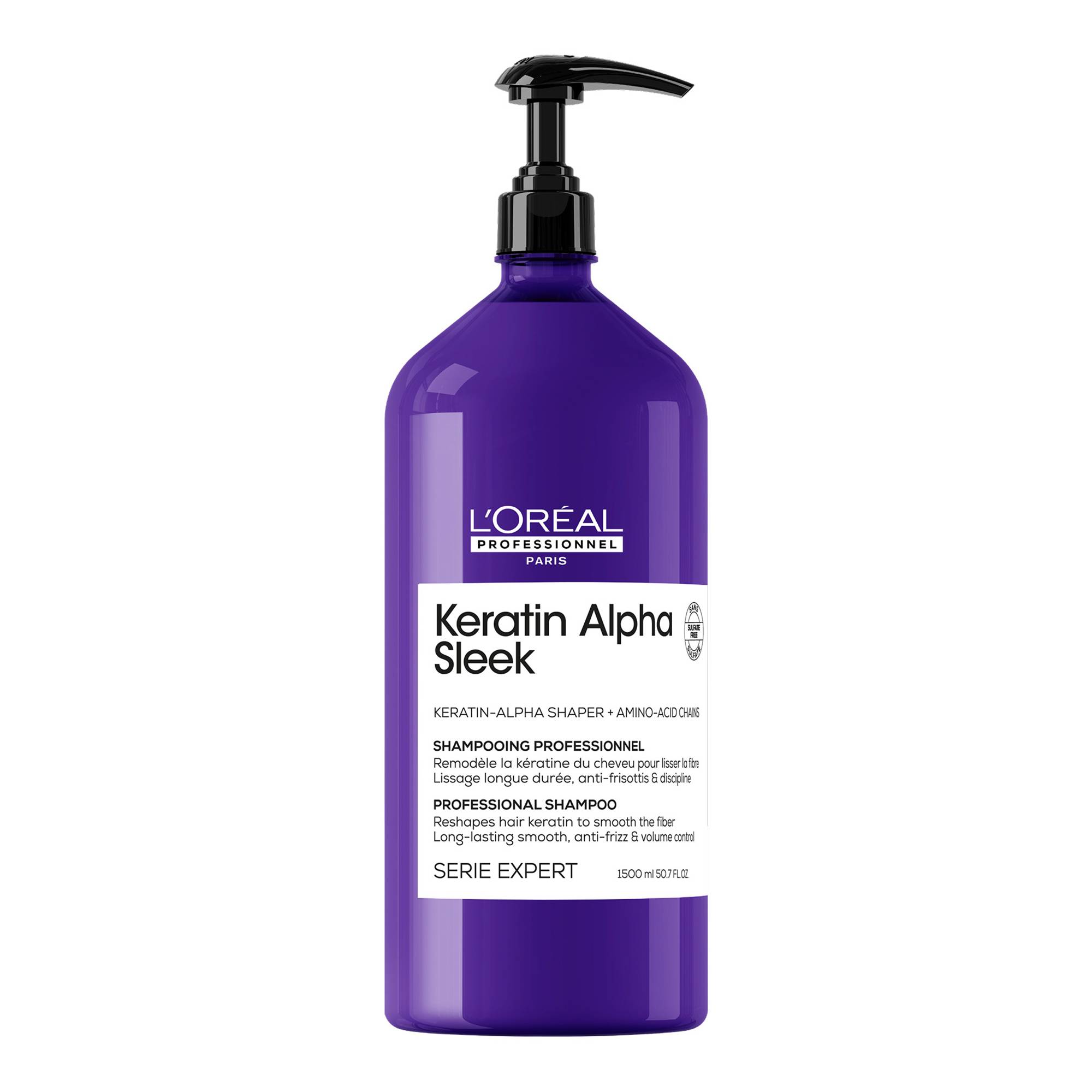 Shampoing disciplinant Keratin Alpha Sleek de la marque L'Oréal Professionnel Contenance 1500ml - 1