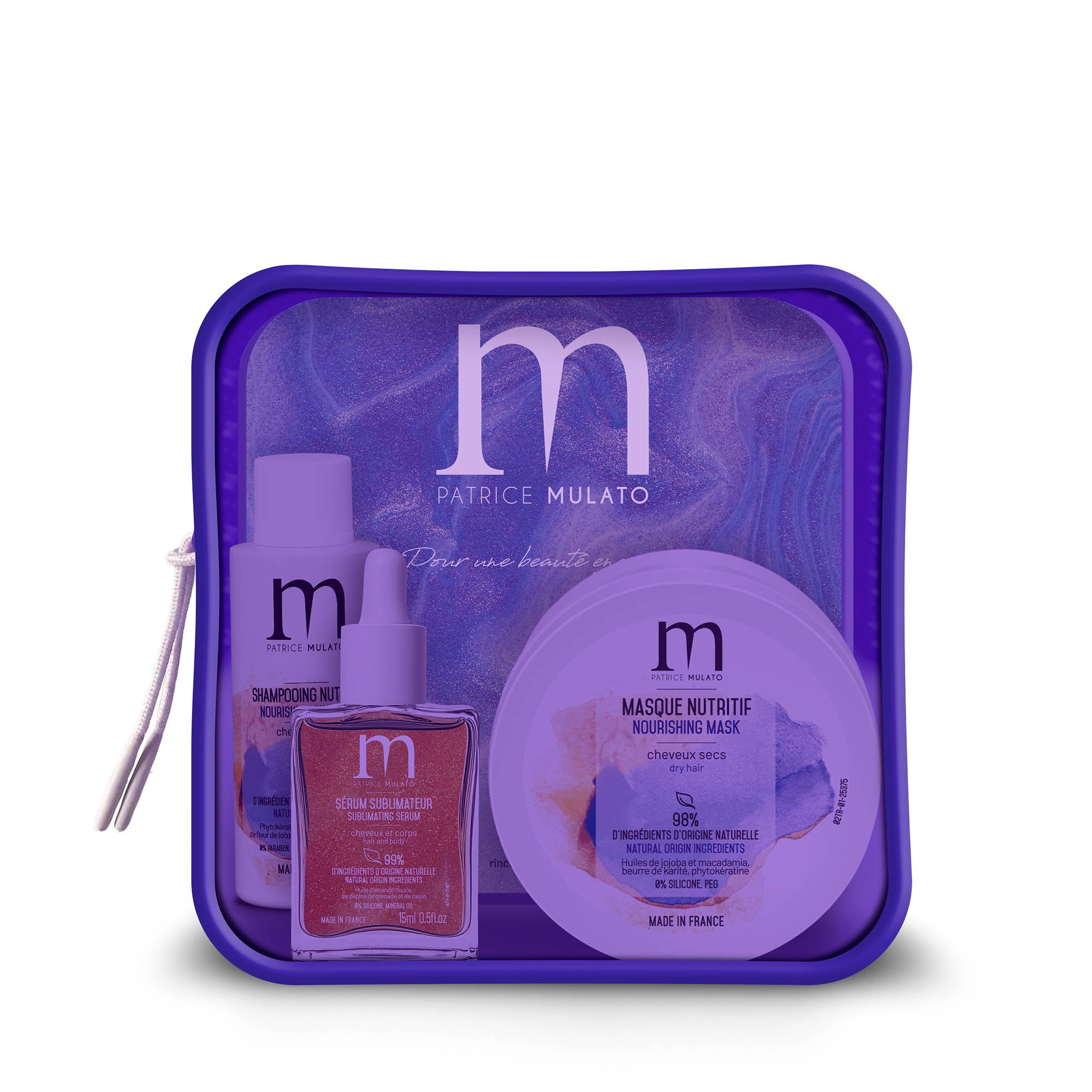 Trousse découverte cheveux secs (shampoing, masque et sérum) de la marque Mulato Contenance 115ml - 1