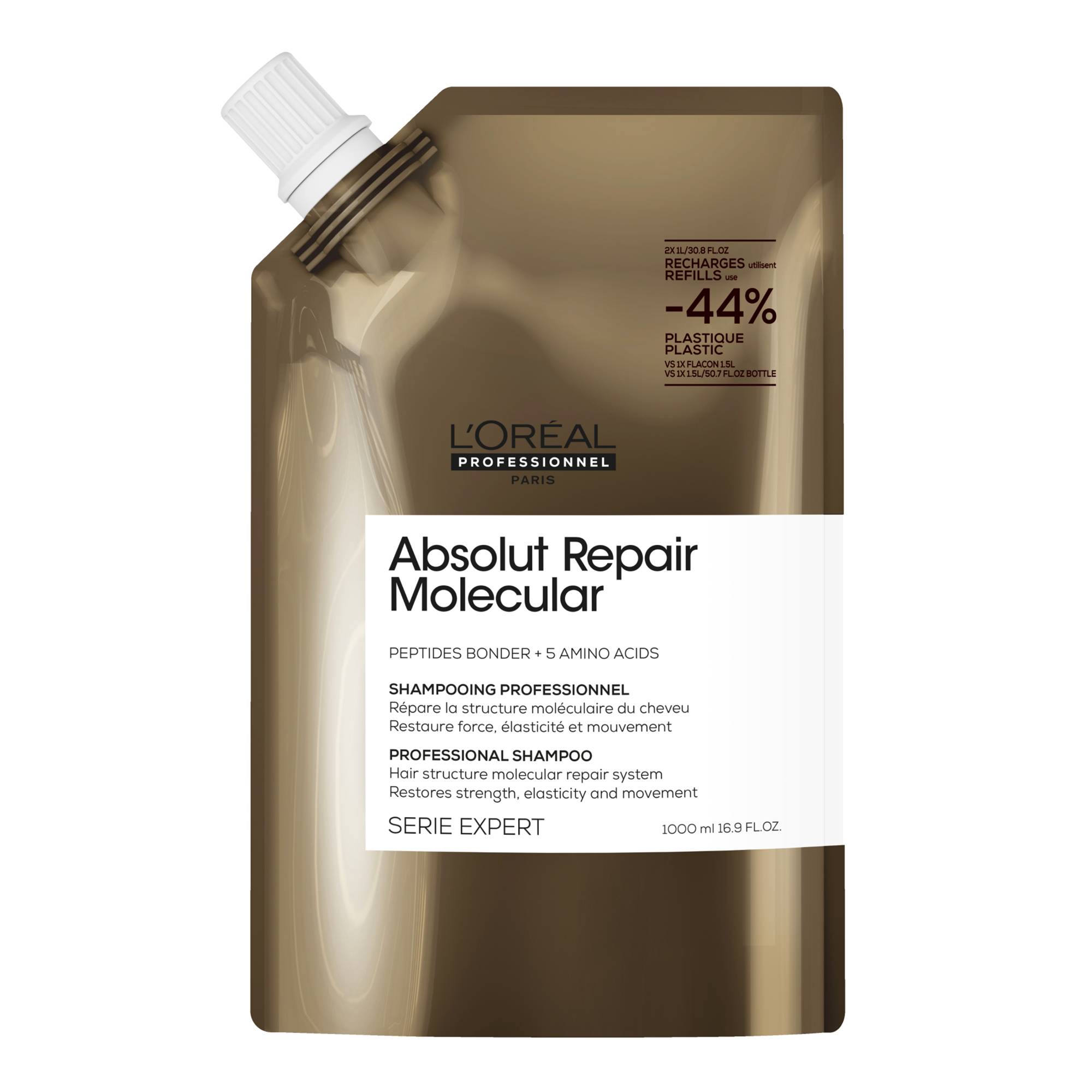 Eco-recharge Shampooing professionnel Absolut Repair Molecular – réparation de la marque L'Oréal Professionnel Contenance 1000ml - 1