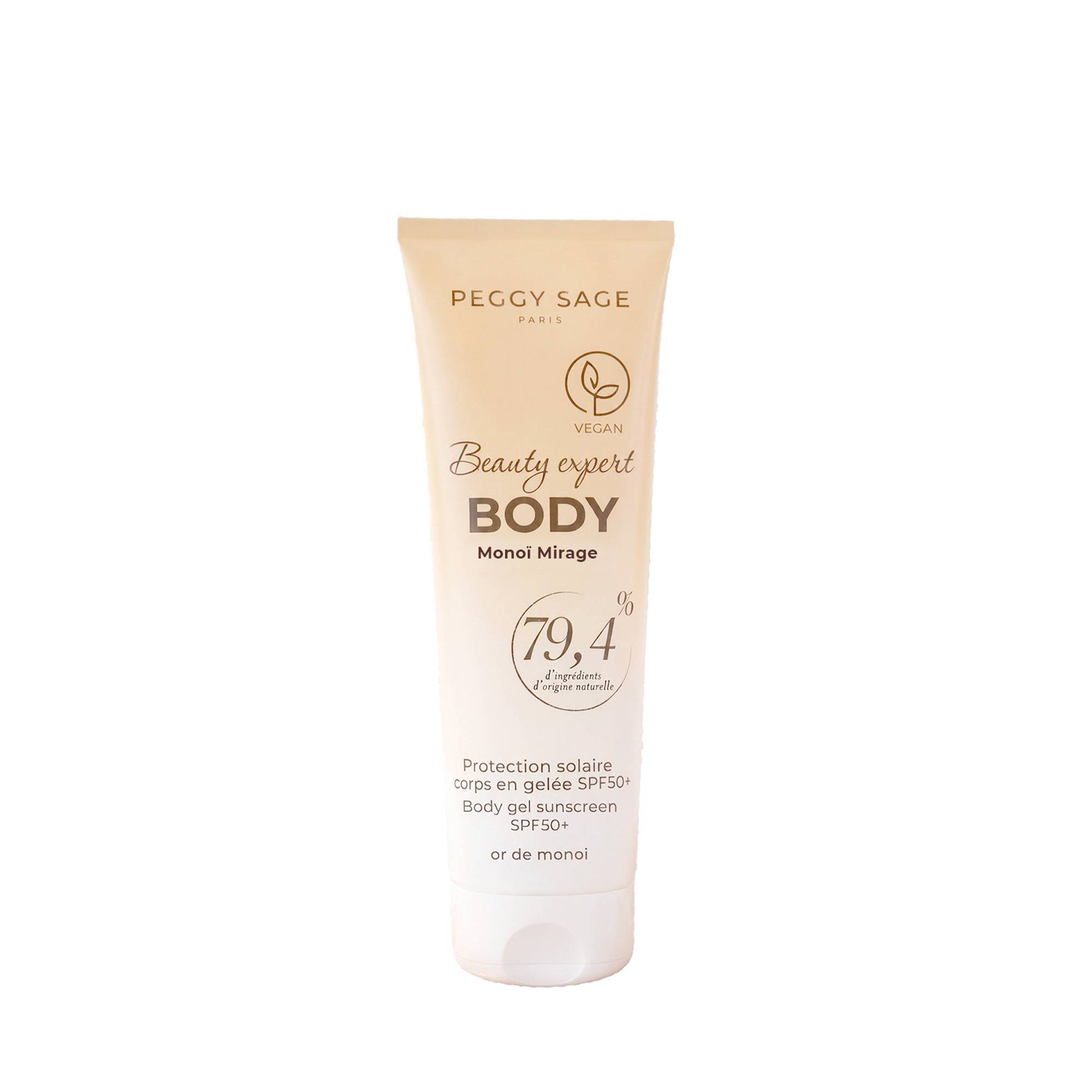 Gelée solaire corps SPF50+ Or Monoï – soin et éclat naturel de la marque Peggy Sage Contenance 75ml - 1