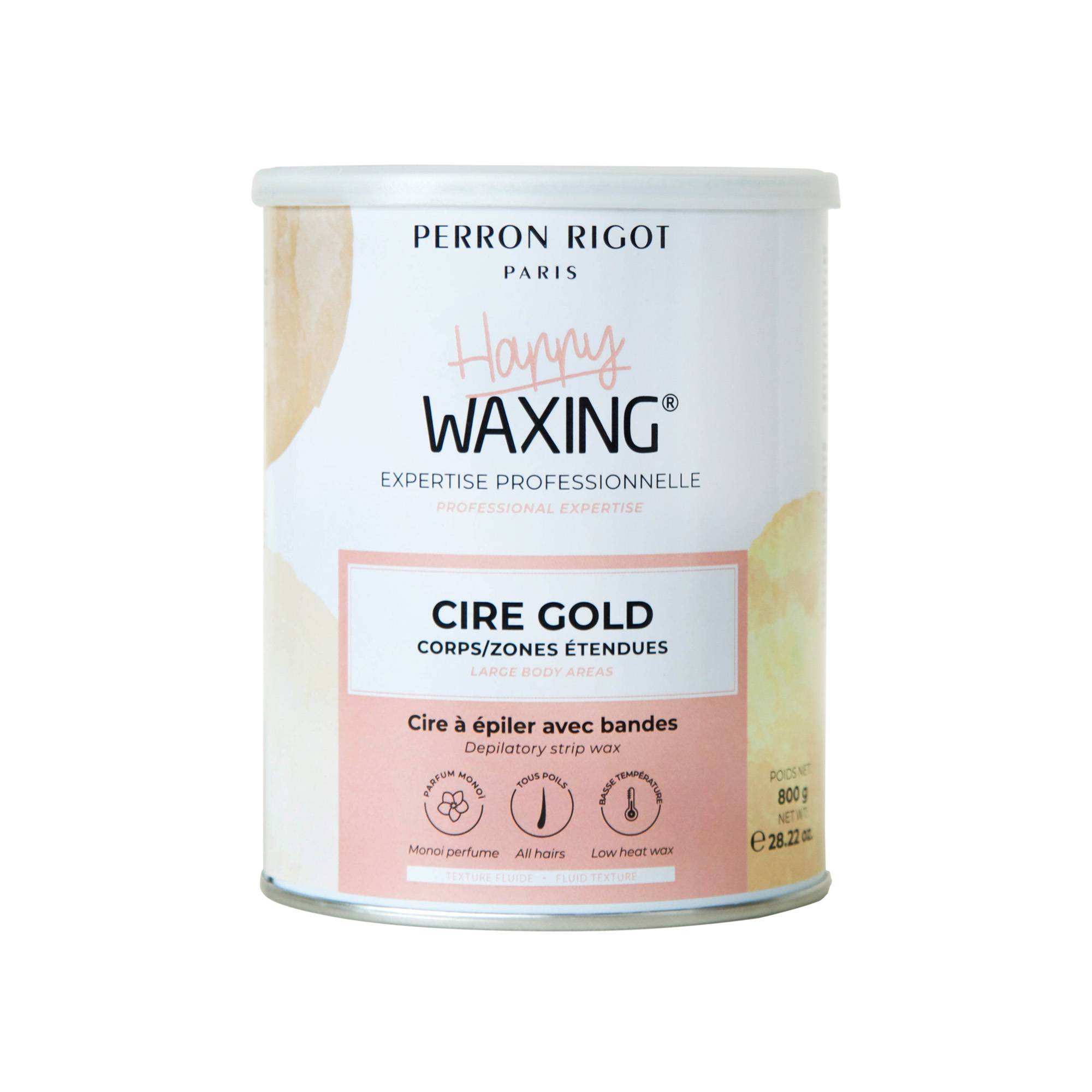 Cire avec bande Gold – épilation rapide, douceur, parfum monoï de la marque Perron Rigot Contenance 800g - 1
