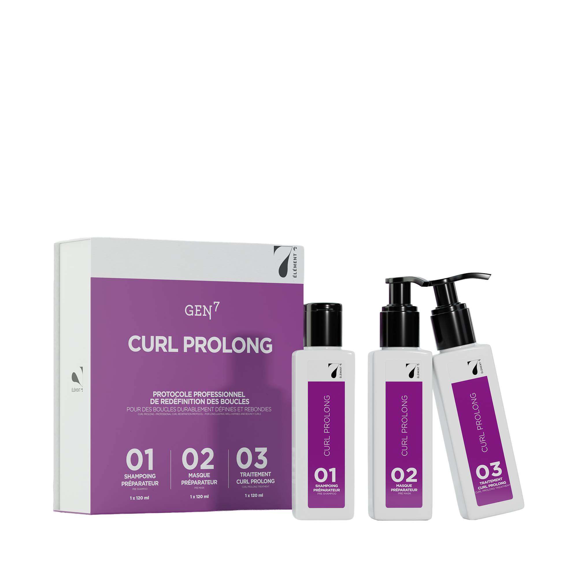 Kit de redéfinition des boucles Curl Prolong GEN7 (3x120ml) de la marque 7e ÉLÉMENT Contenance 360ml - 1