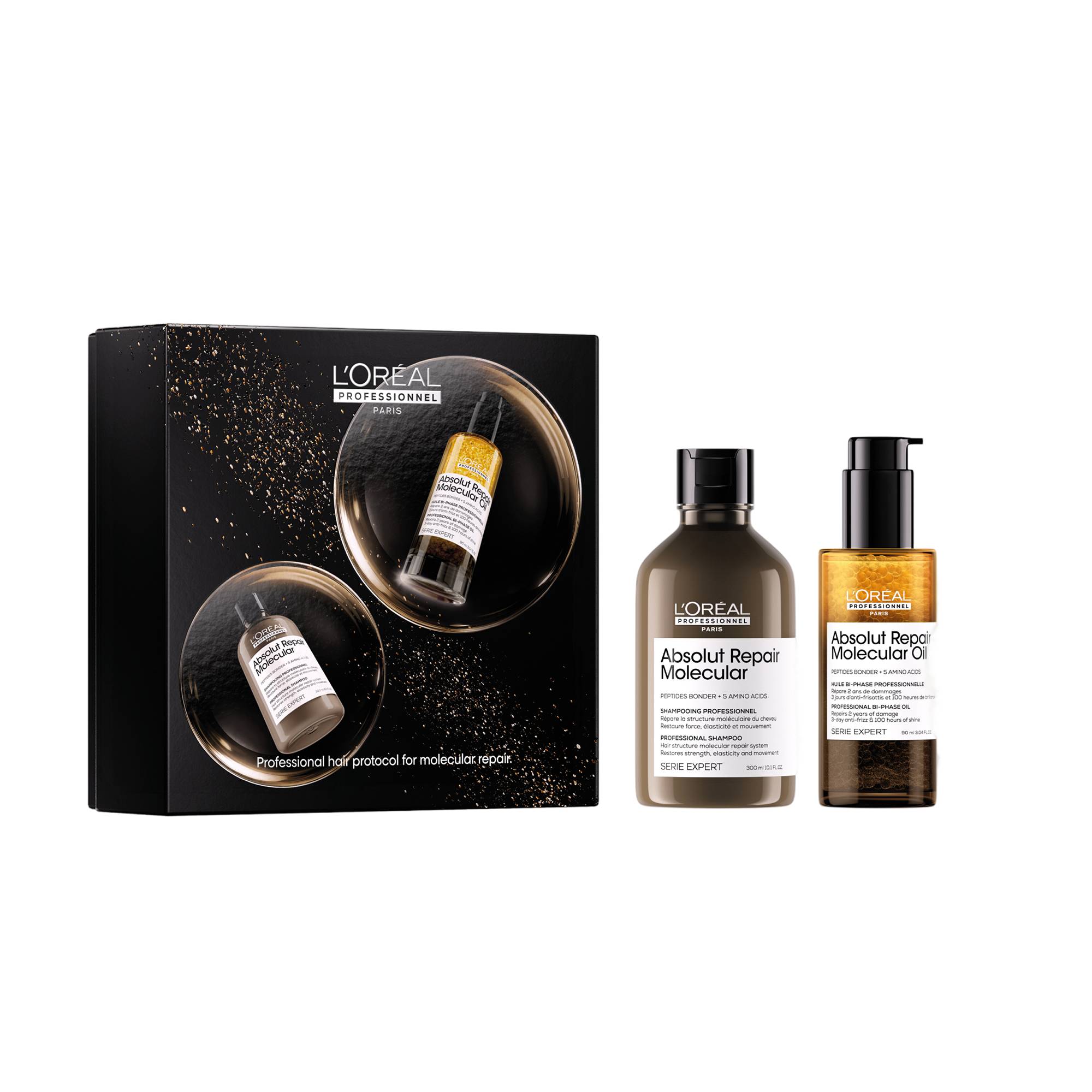 Coffret duo Absolut Repair Molecular – Réparation, brillance, protection de la marque L'Oréal Professionnel Contenance 390ml - 1