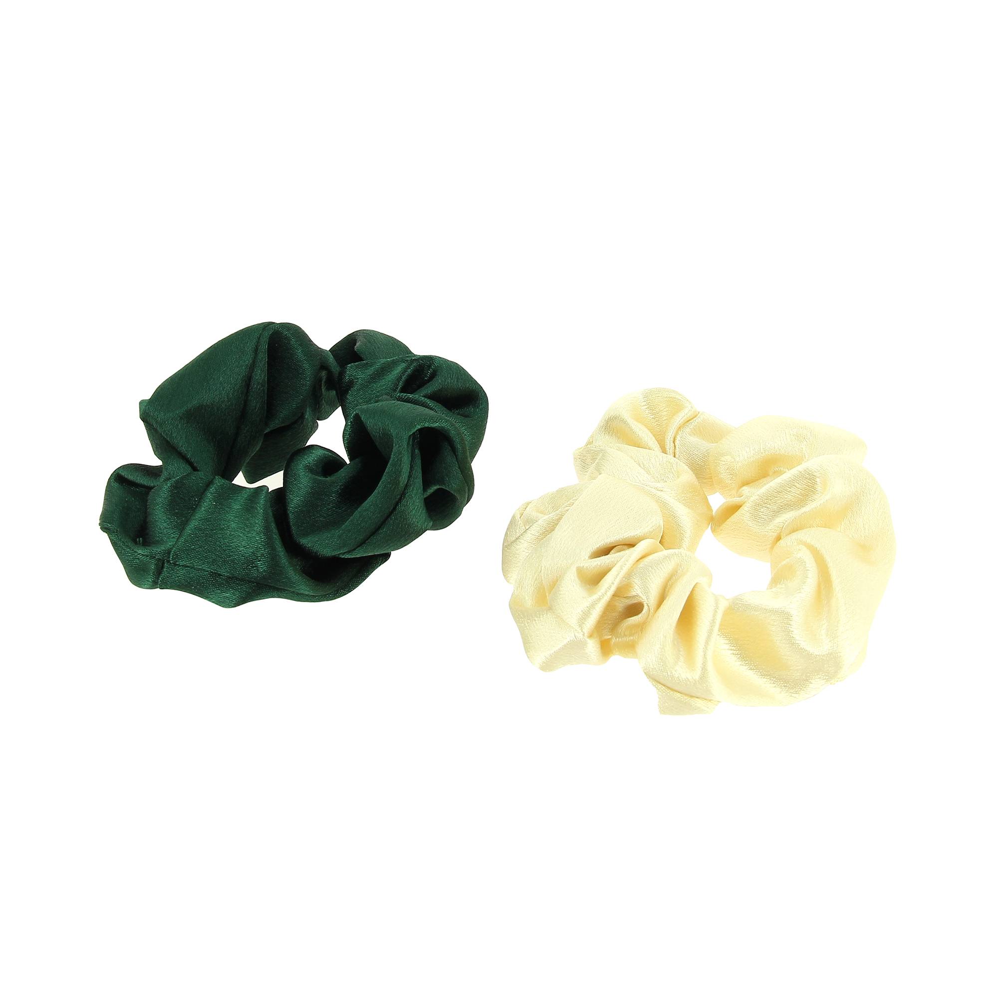 Set de 2 chouchous en satin Vert & Ivoire de la marque Bleu Libellule - 1